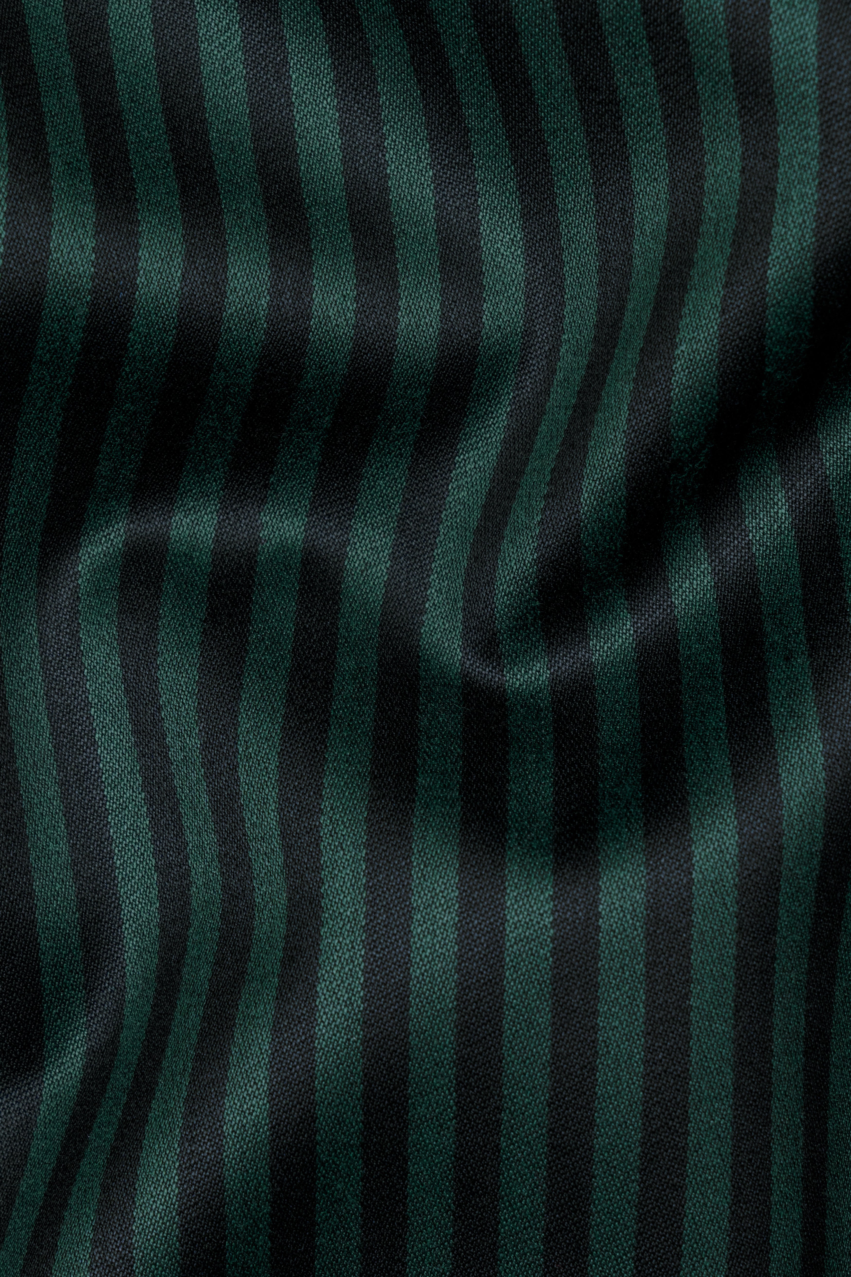 Celtic Green with Black Striped Wool Rich Cross Placket Bandhgala Suit