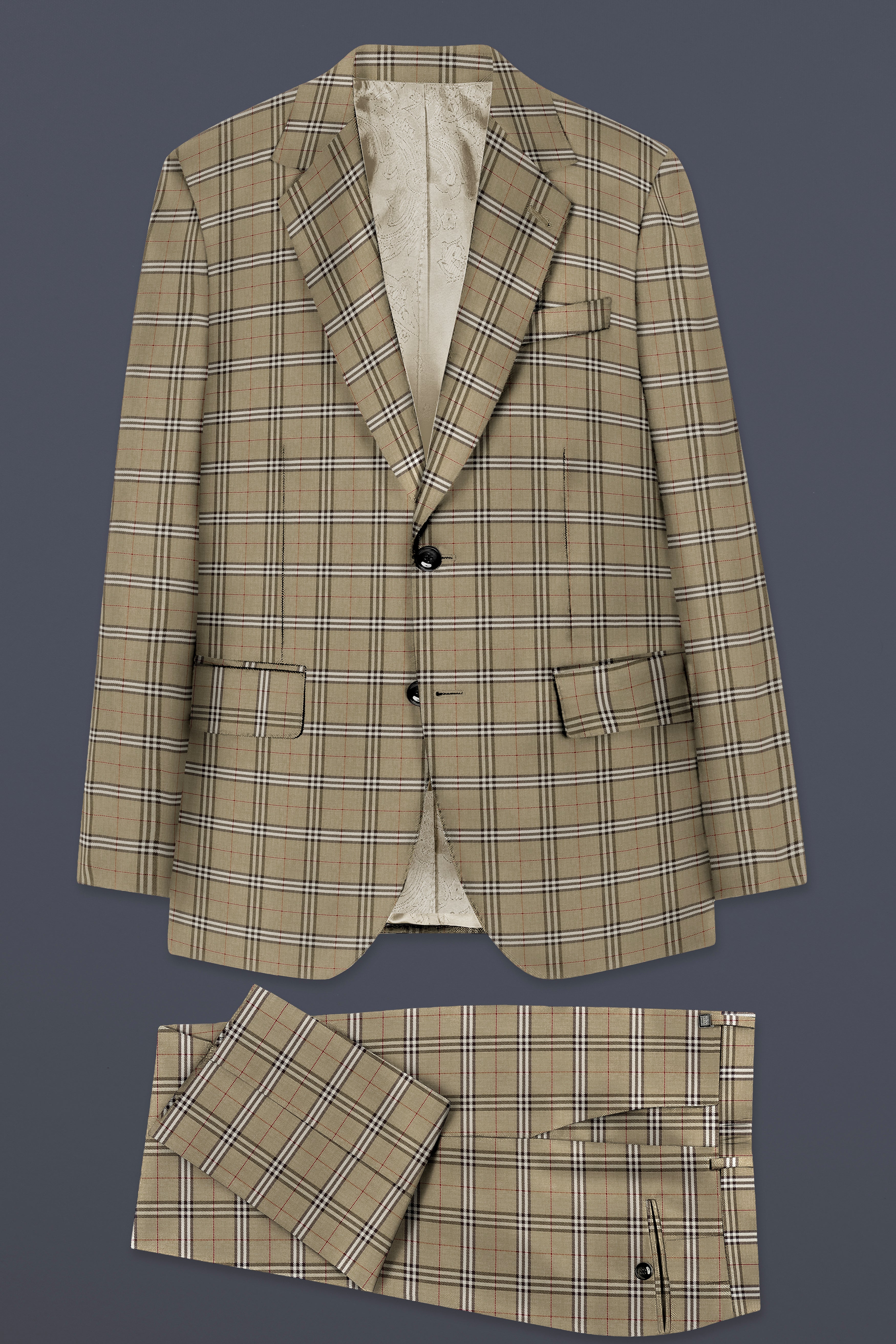 Sandrift Cream with White Plaid Wool Blend Suit