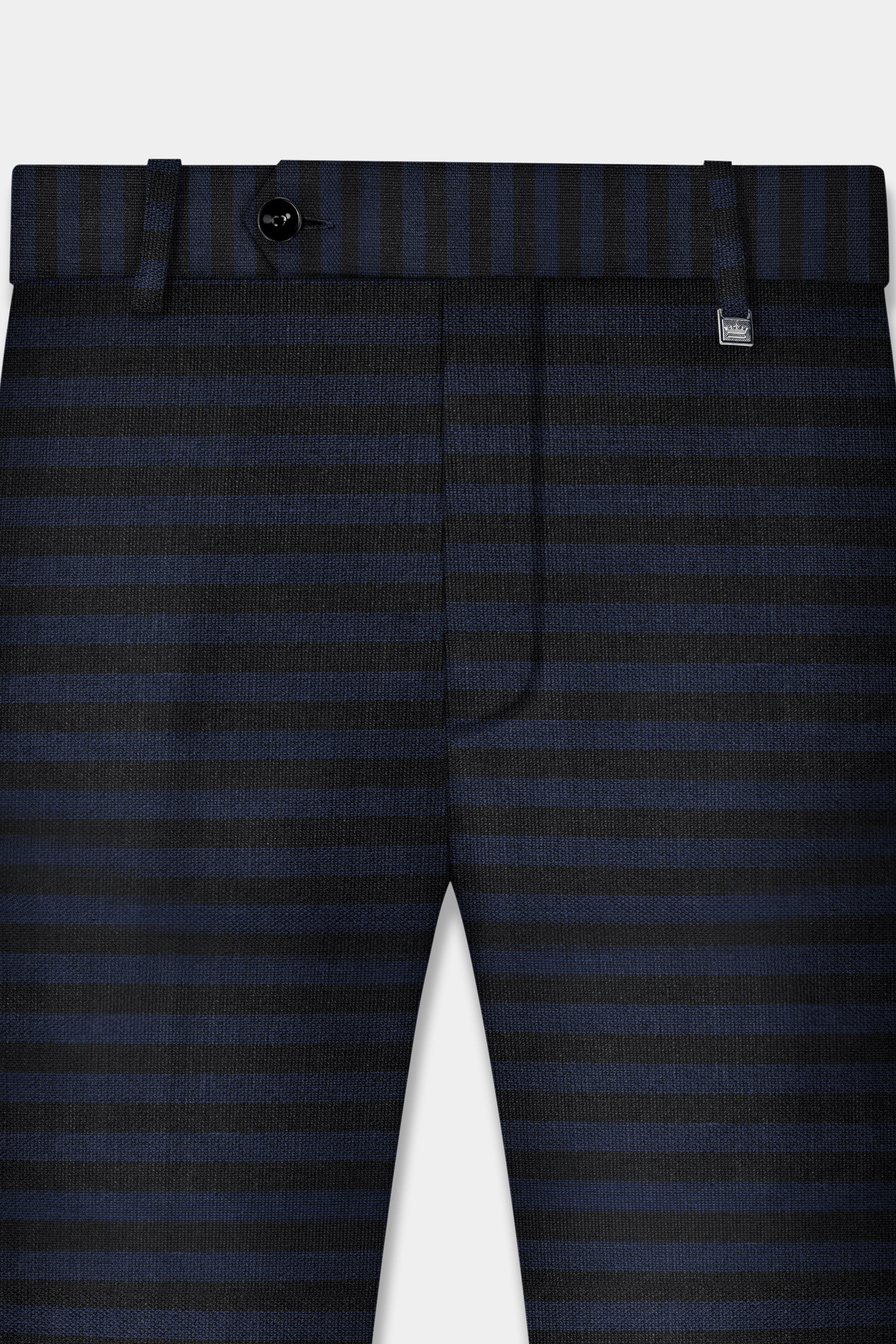 Mirage Blue and Black Horizontal Striped Wool Blend Suit