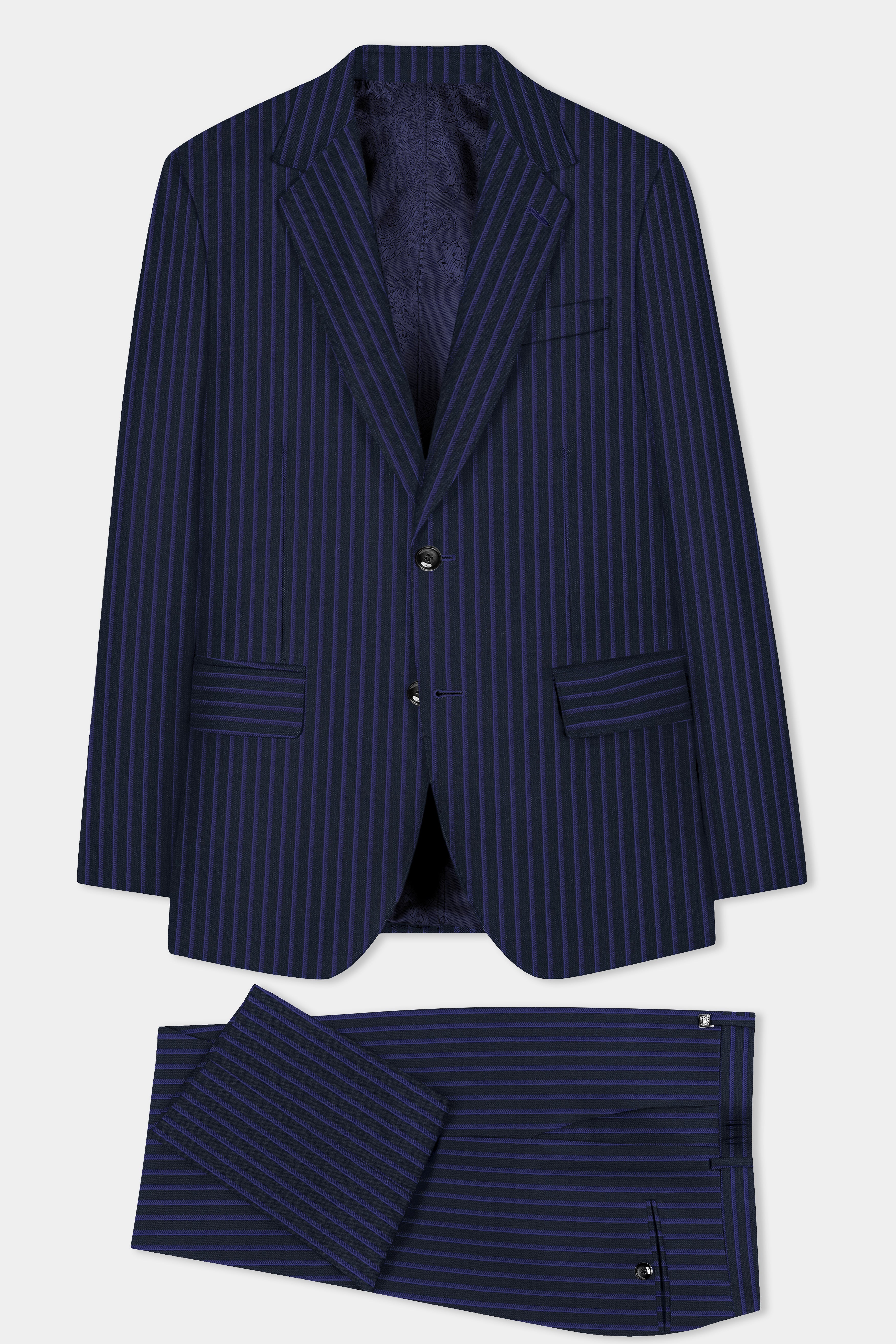 Shark Black with Blue Zodiac Striped Wool Blend Suit