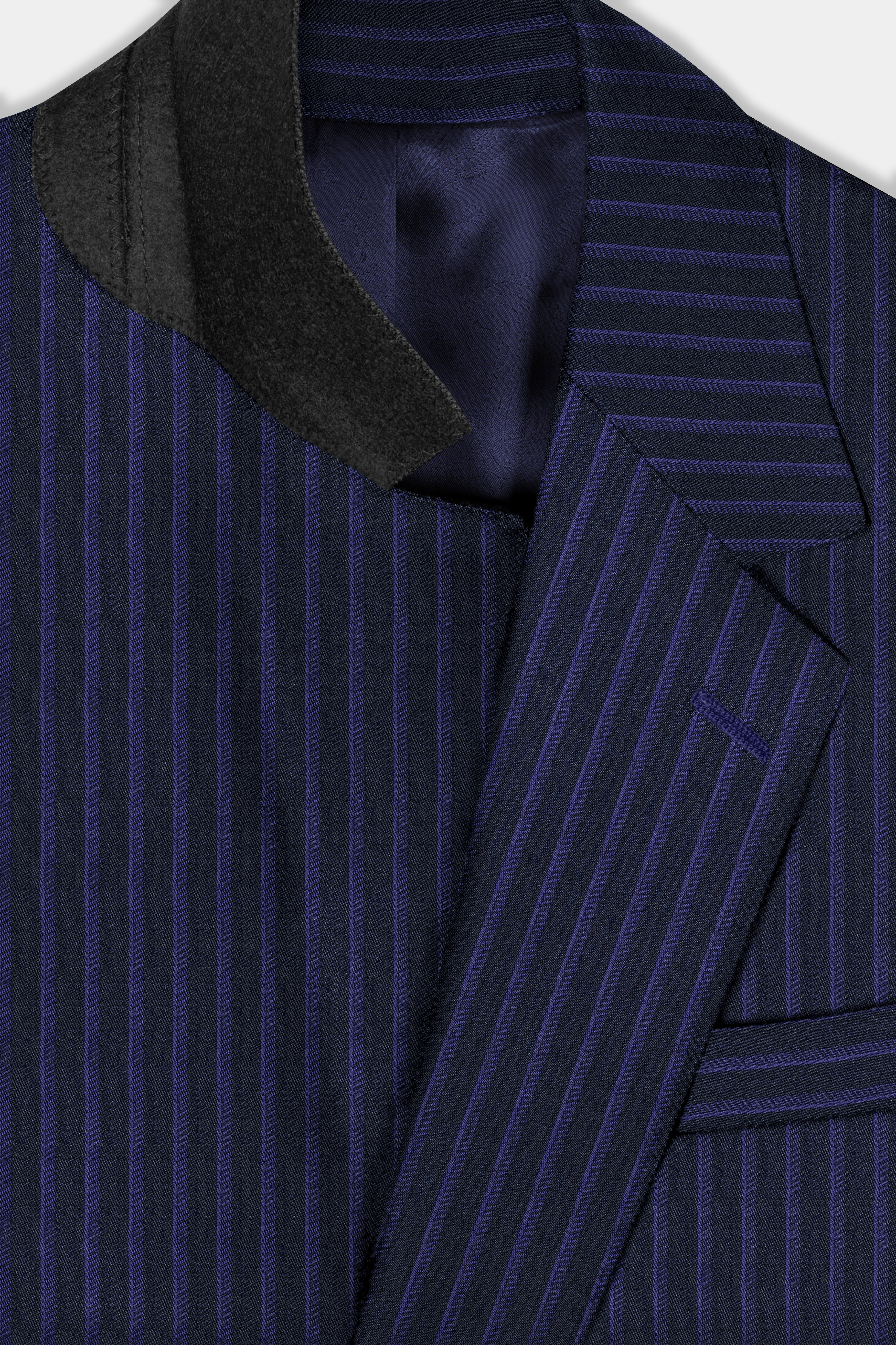 Shark Black with Blue Zodiac Striped Wool Blend Suit