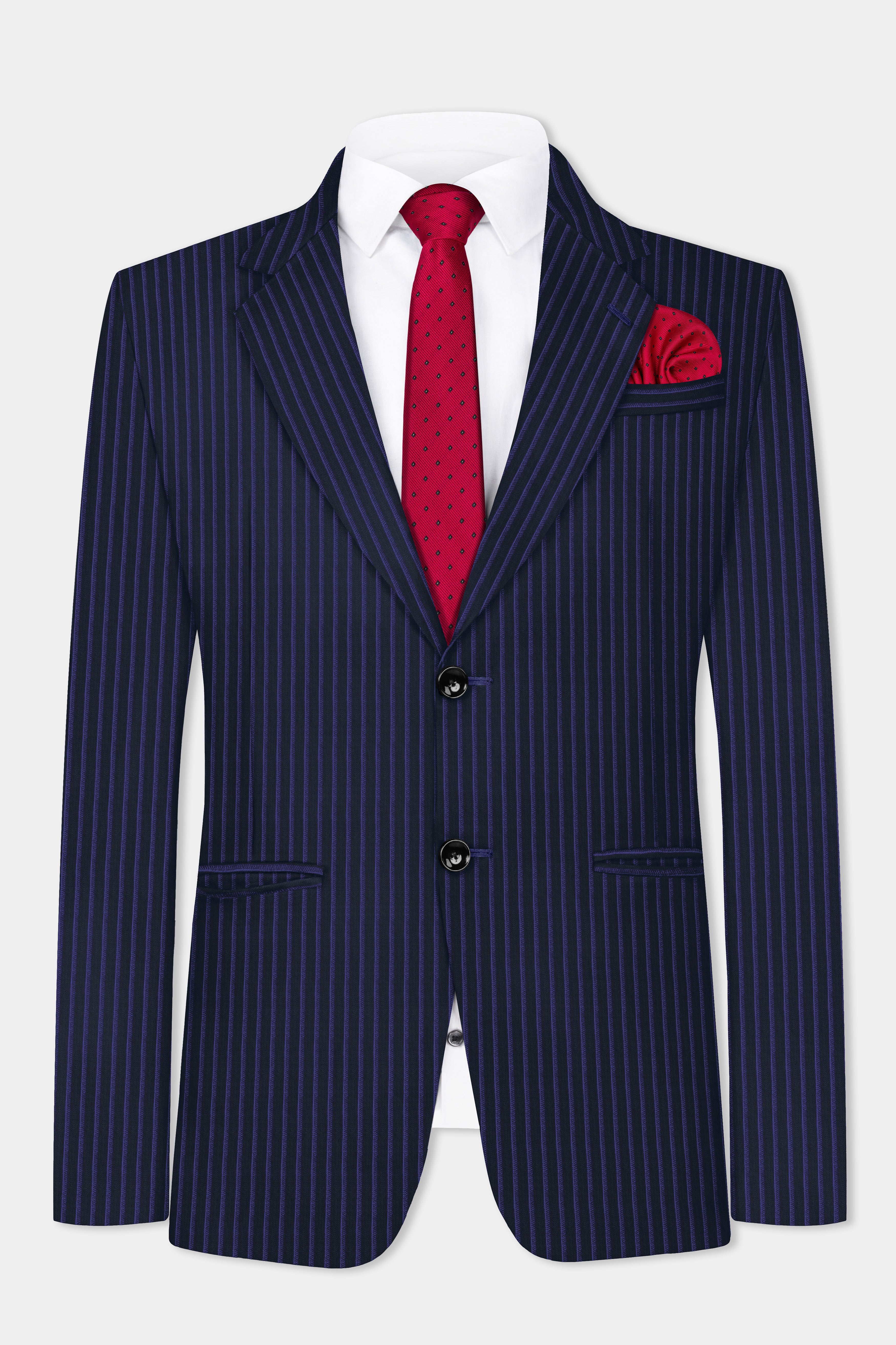 Shark Black with Blue Zodiac Striped Wool Blend Suit