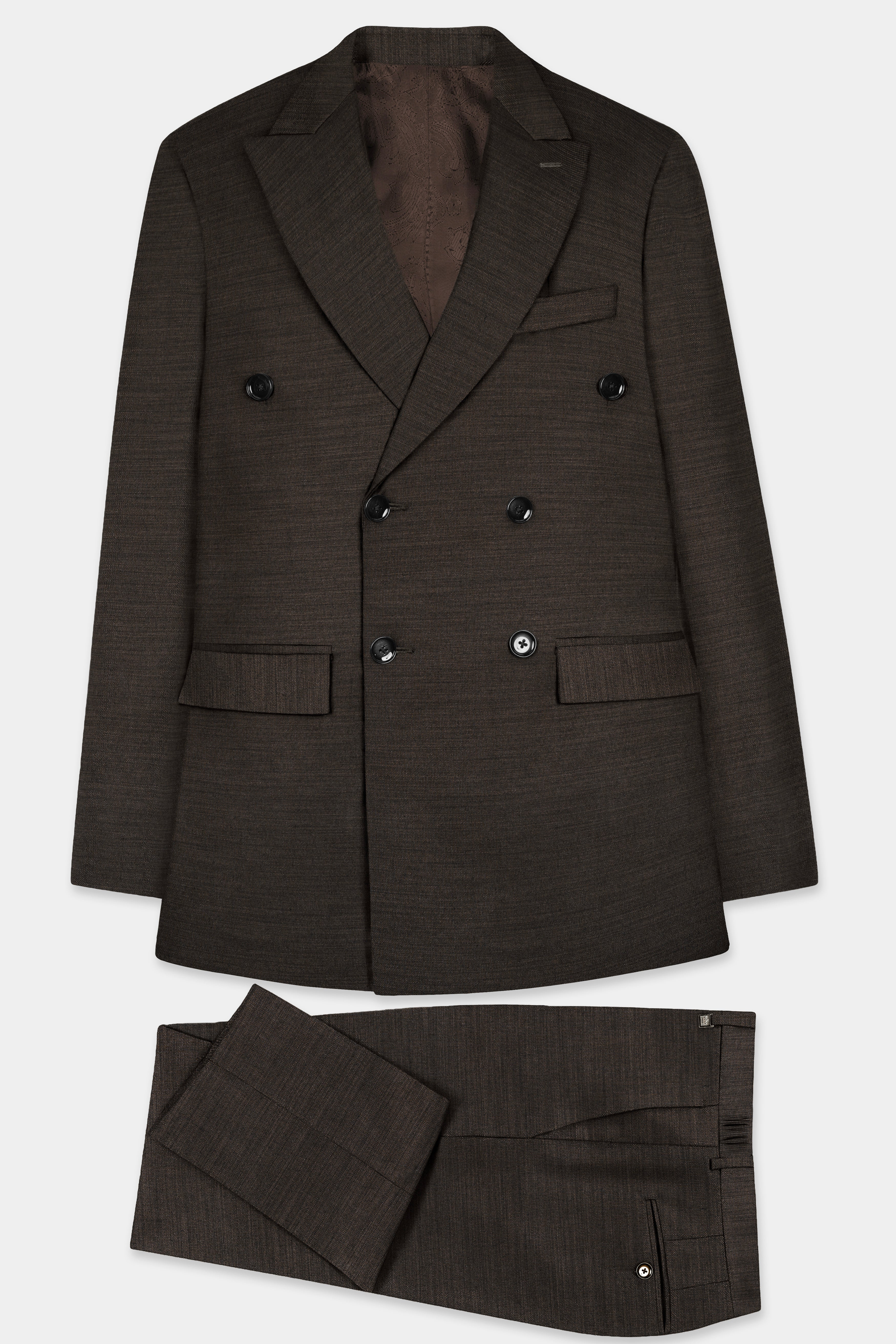 Eclipse Brown Textured Wool Blend Double Breasted Suit