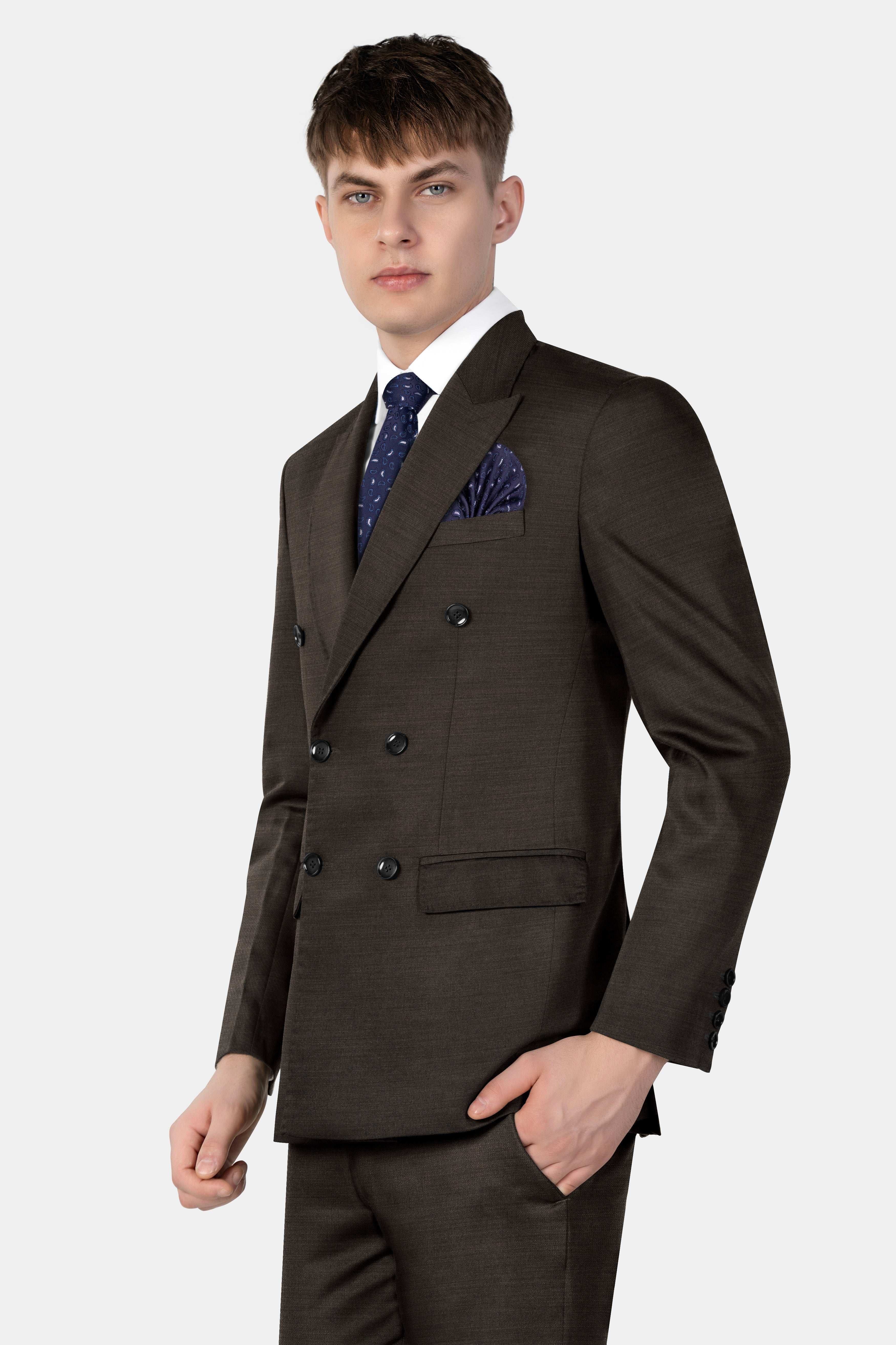 Eclipse Brown Textured Wool Blend Double Breasted Suit