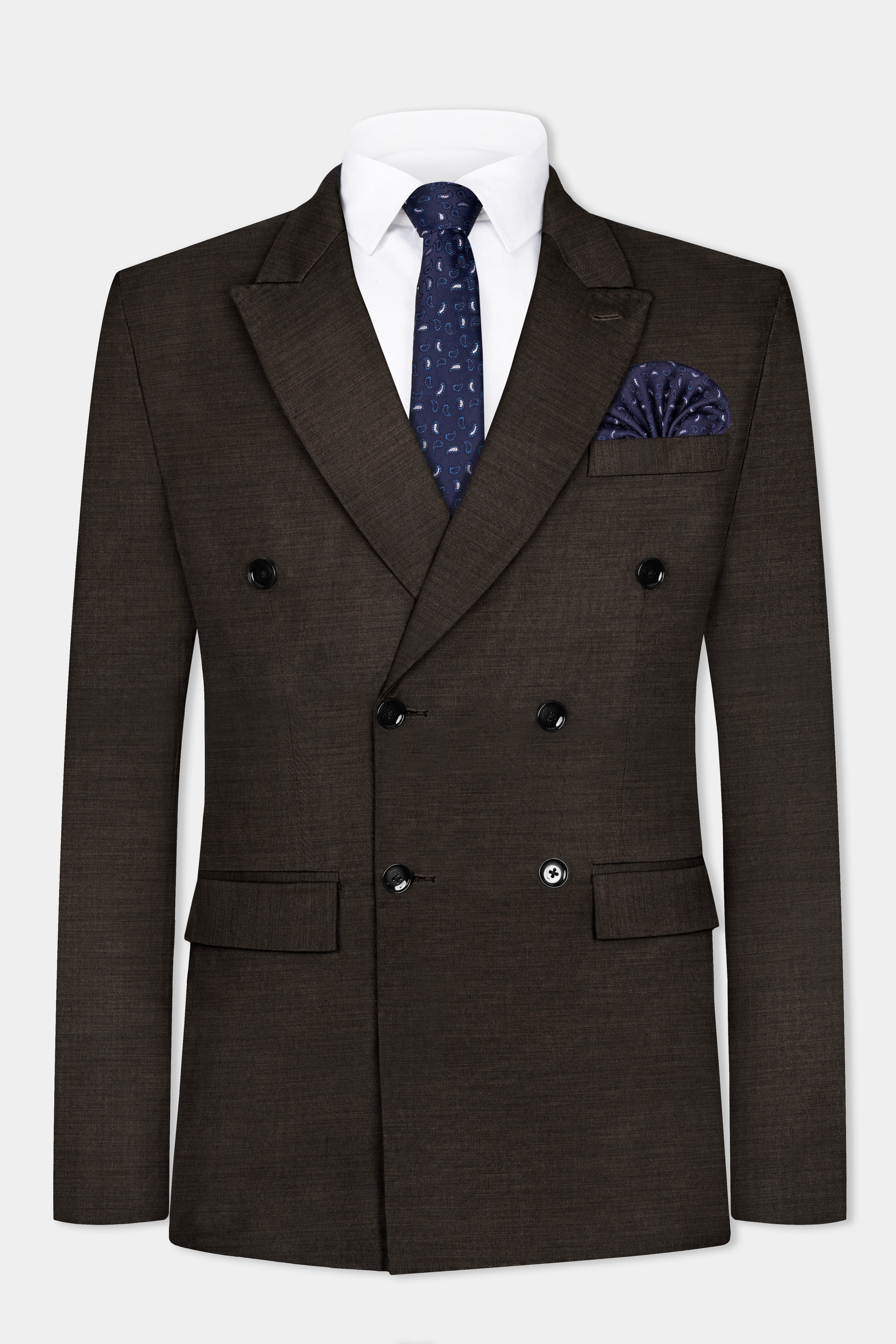 Eclipse Brown Textured Wool Blend Double Breasted Suit