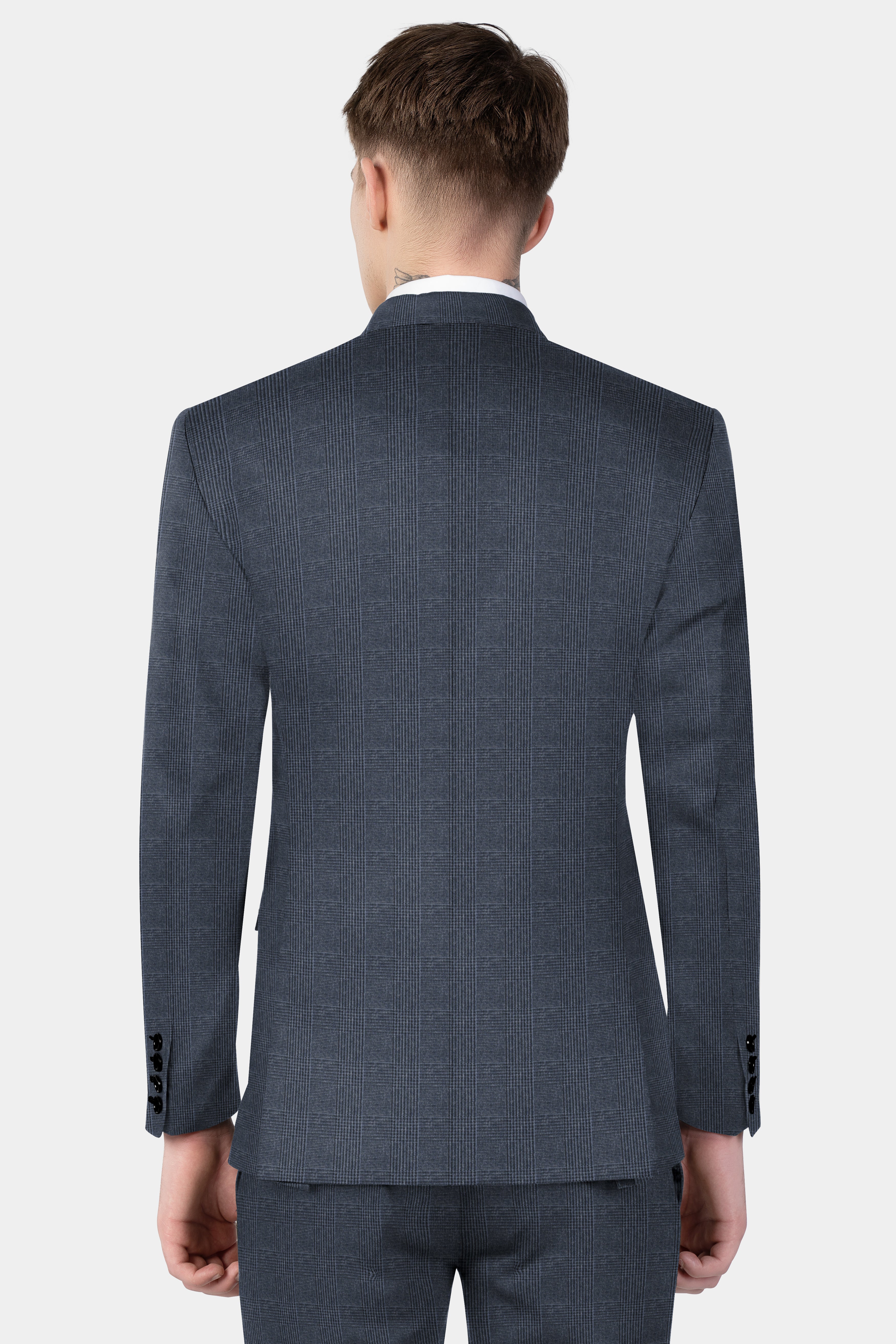Gun Powder Gray Plaid Wool Blend Double Breasted Suit