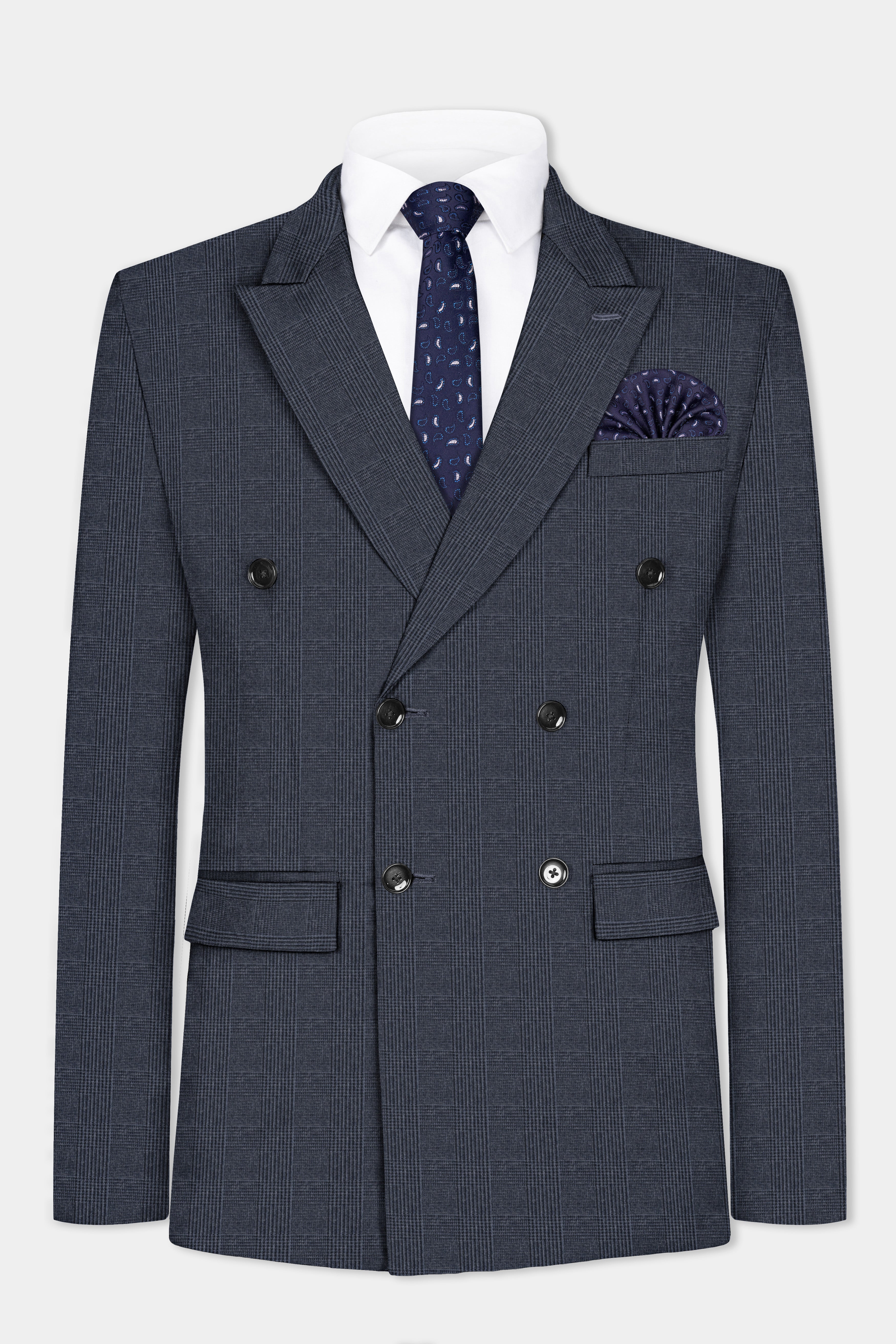 Gun Powder Gray Plaid Wool Blend Double Breasted Suit