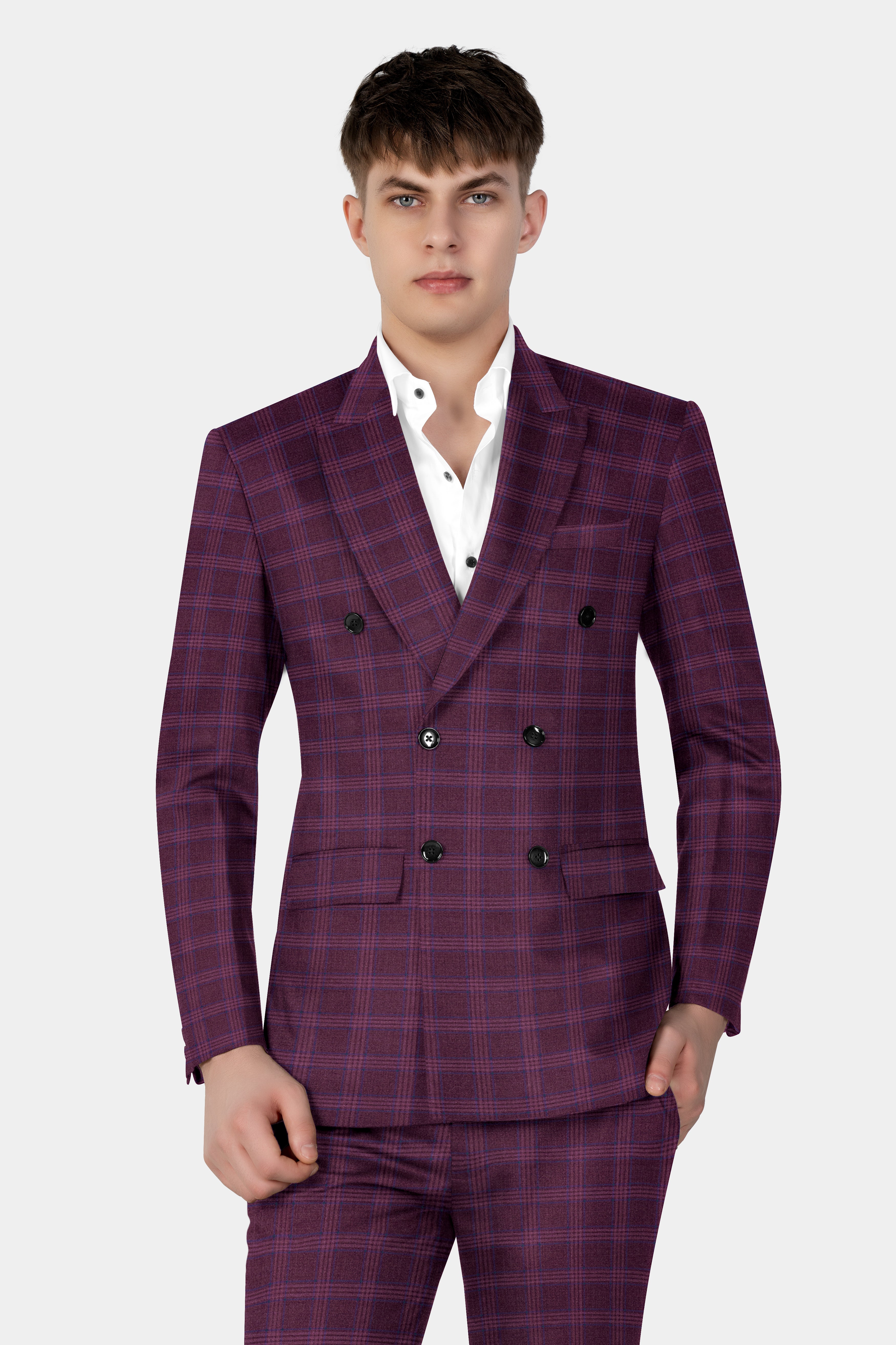 Eclipse Wine Plaid Double Breasted Suit