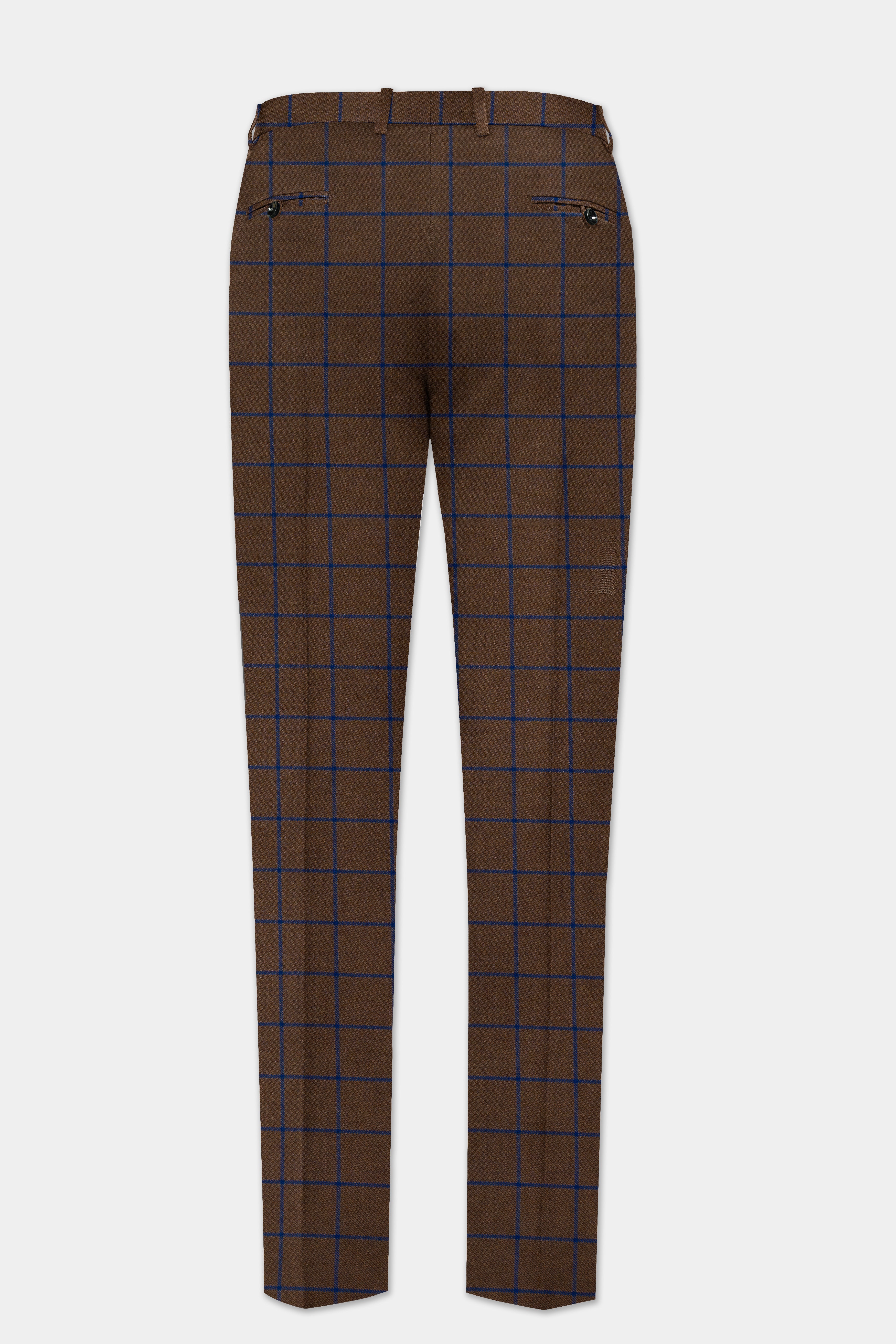 Bistre Brown with Catalina Blue Windowpane Bandhgala Tweed Suit