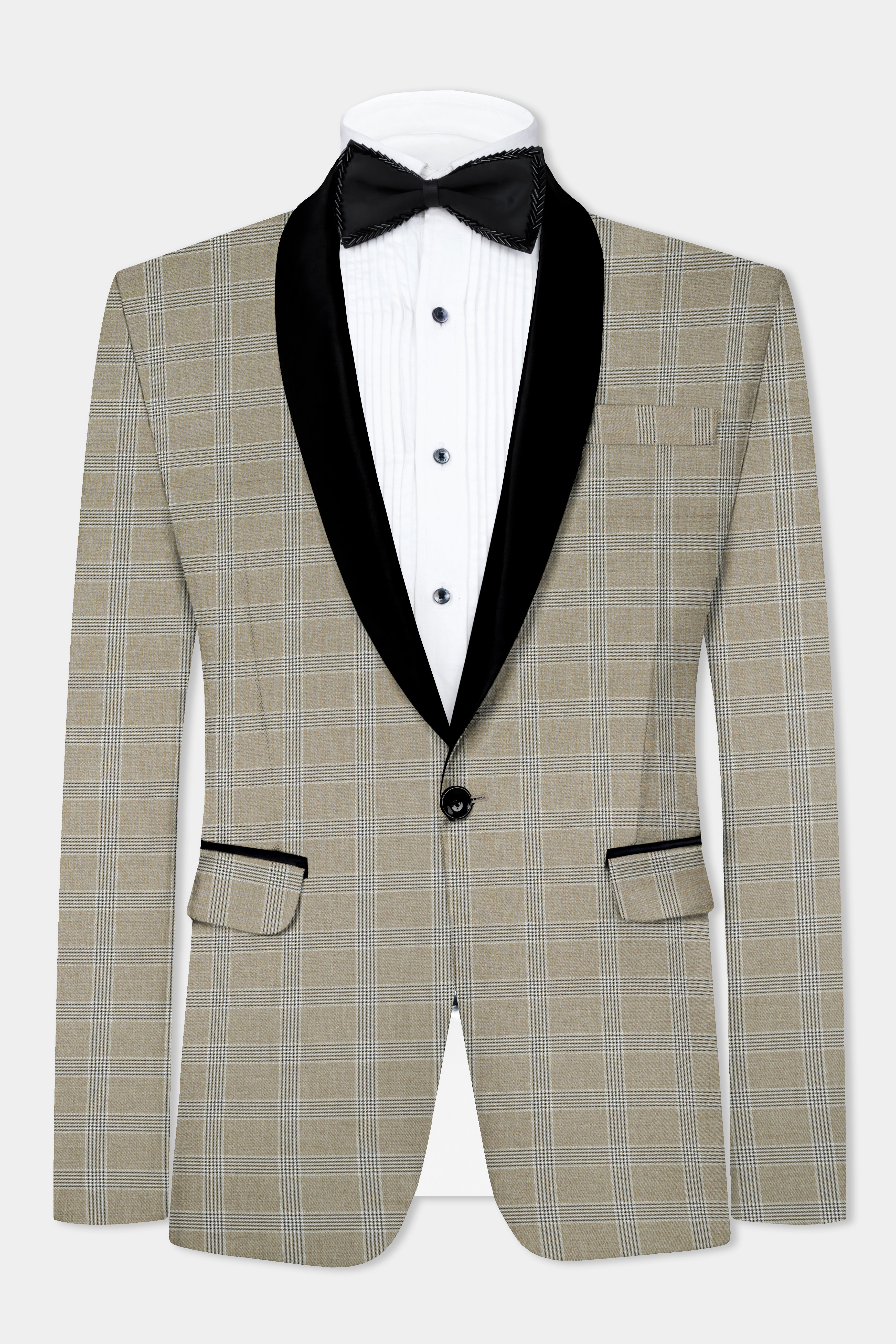 Sandrift Cream Plaid Wool Blend Tuxedo Suit