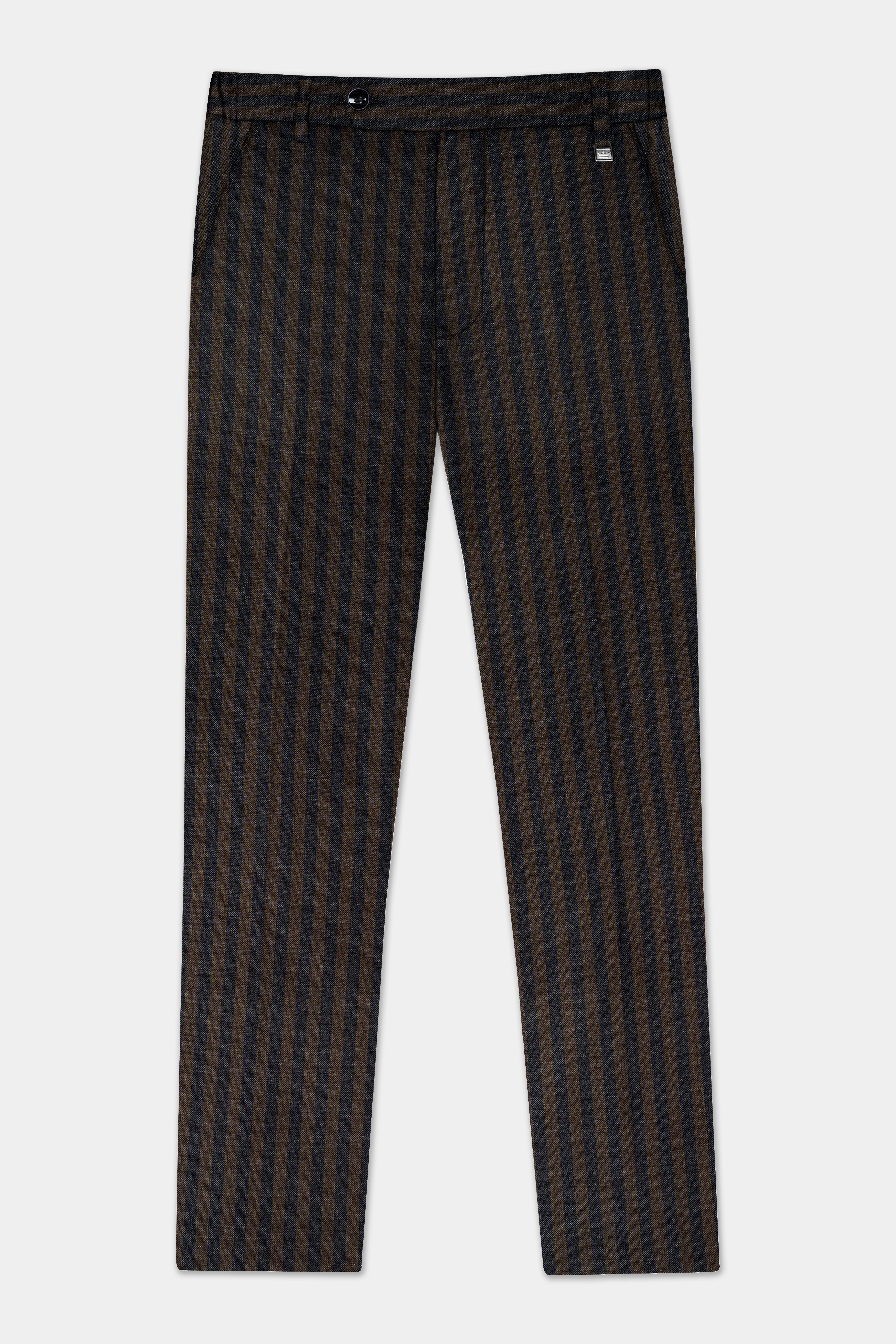 Taupe Brown With Jade Black Striped Wool Blend Suit