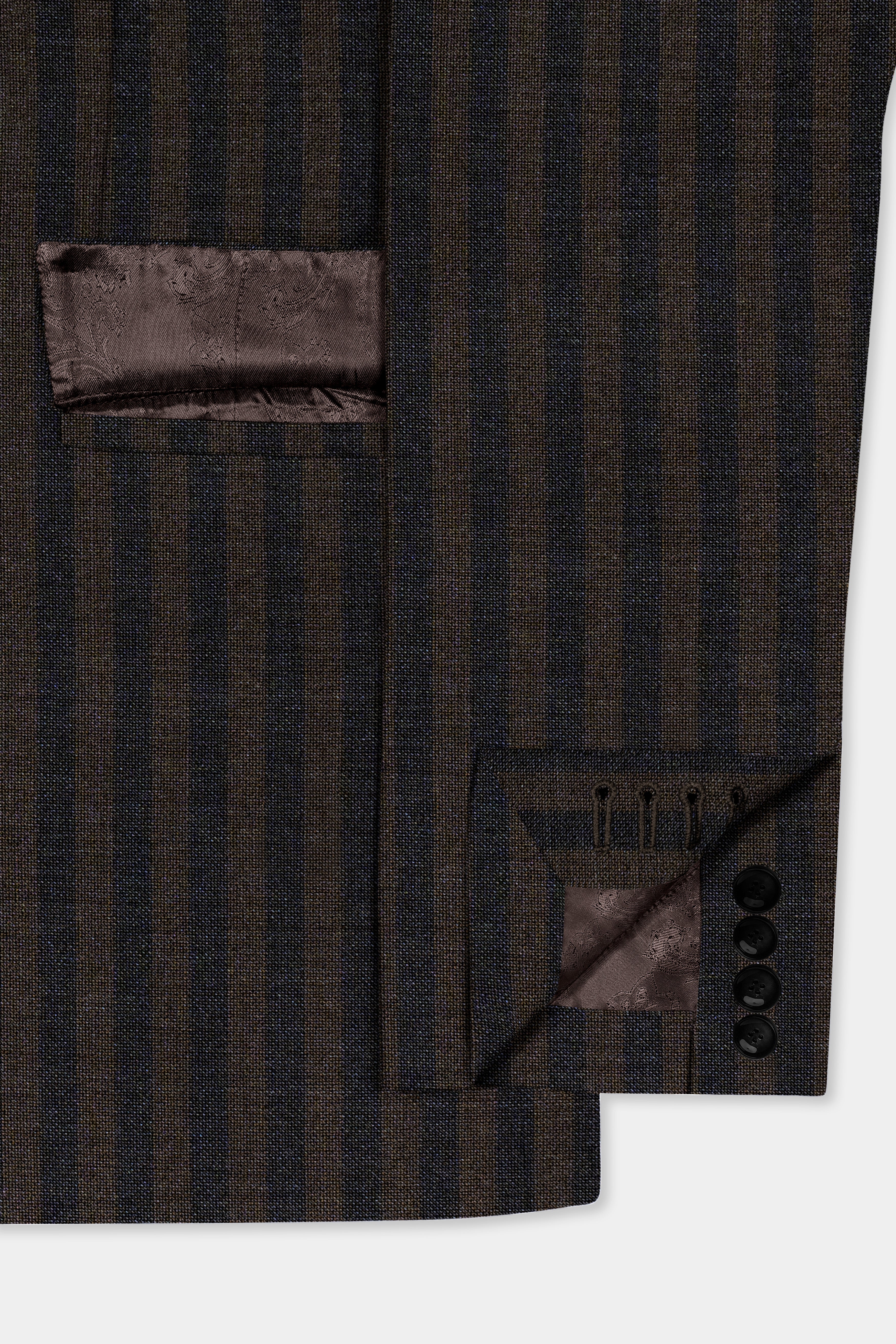 Taupe Brown With Jade Black Striped Wool Blend Suit