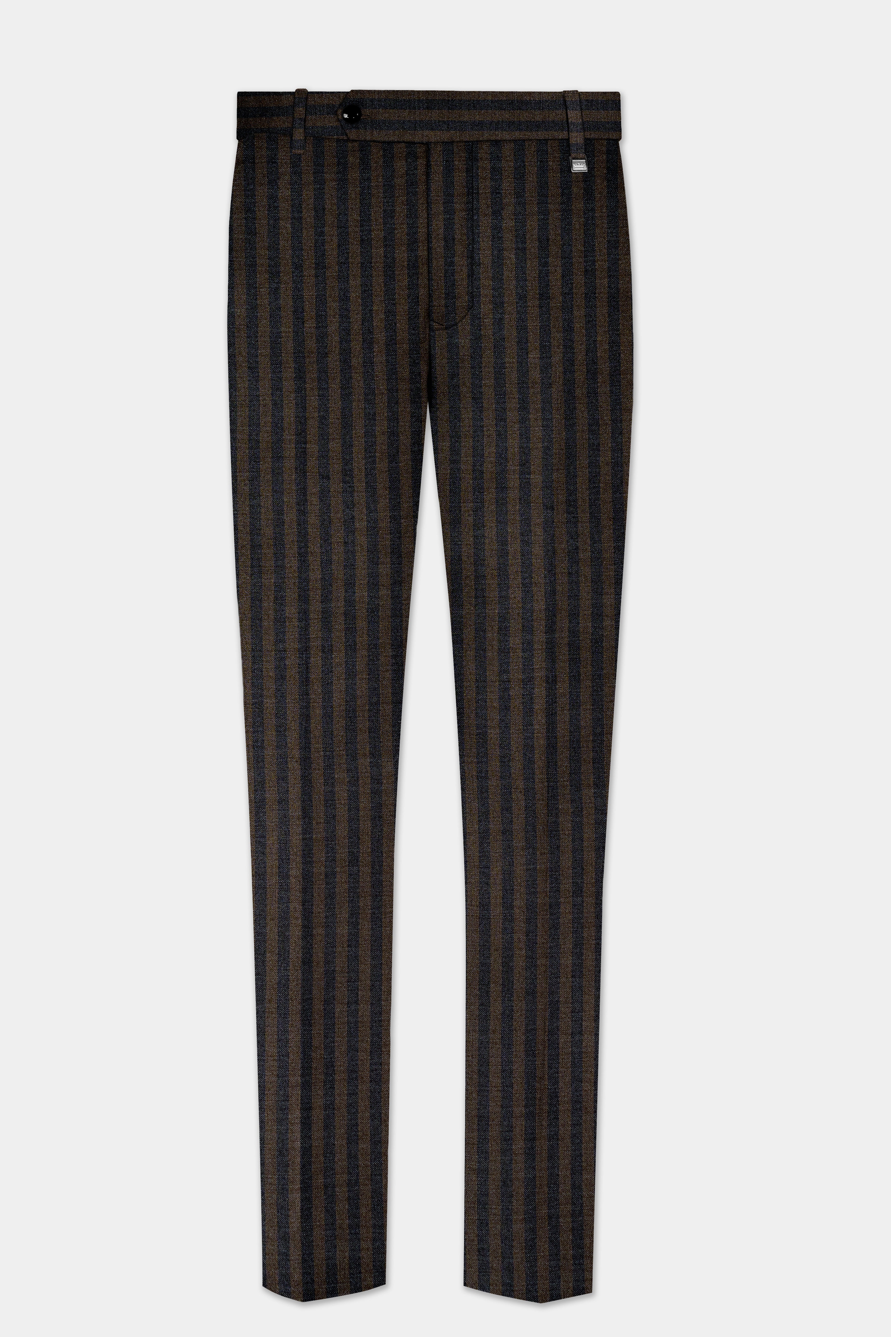 Taupe Brown With Jade Black Striped Wool Blend Double Breasted Suit