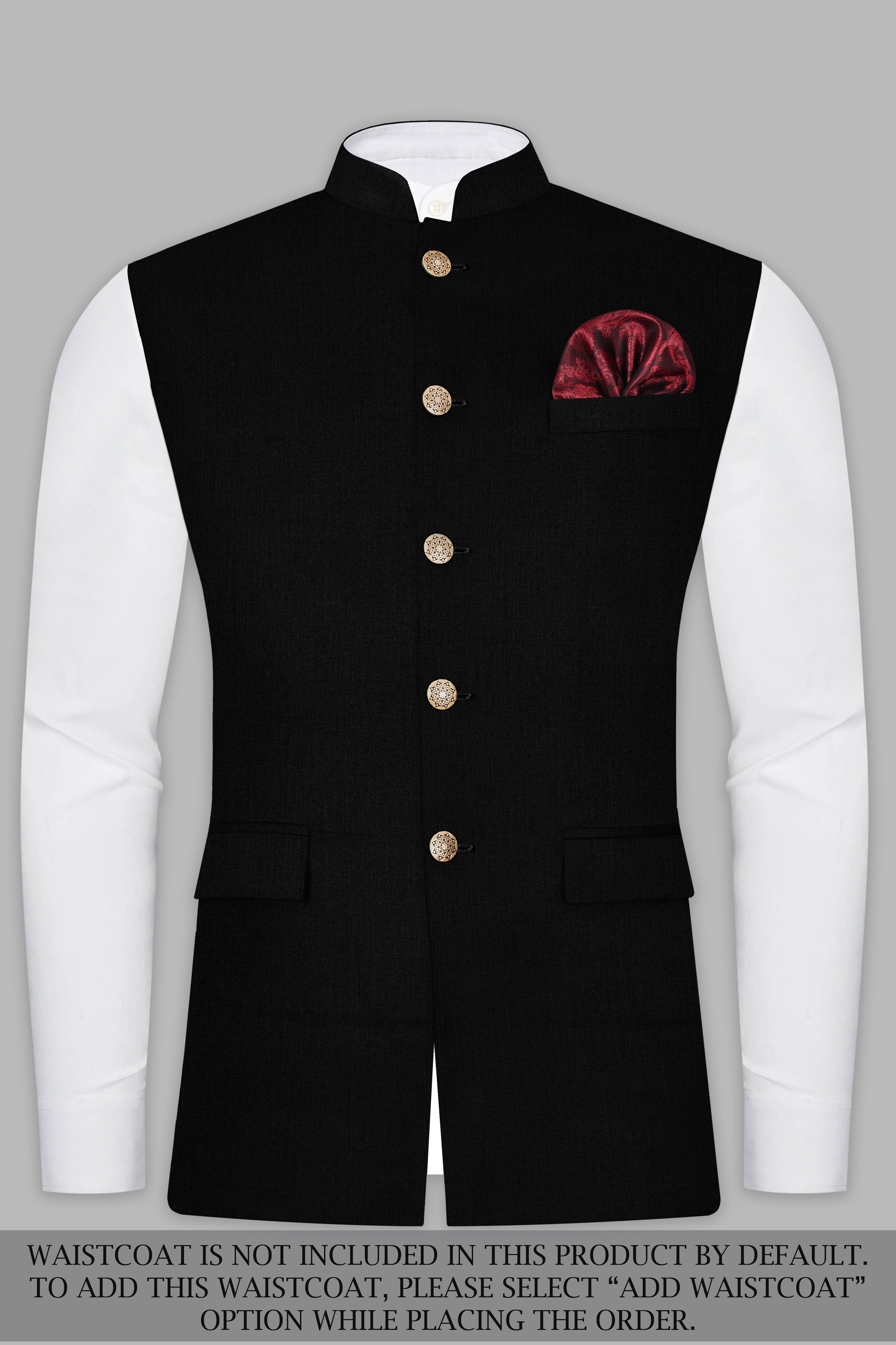 Jade Black Wool Blend Cross Placket Bandhgala Suit