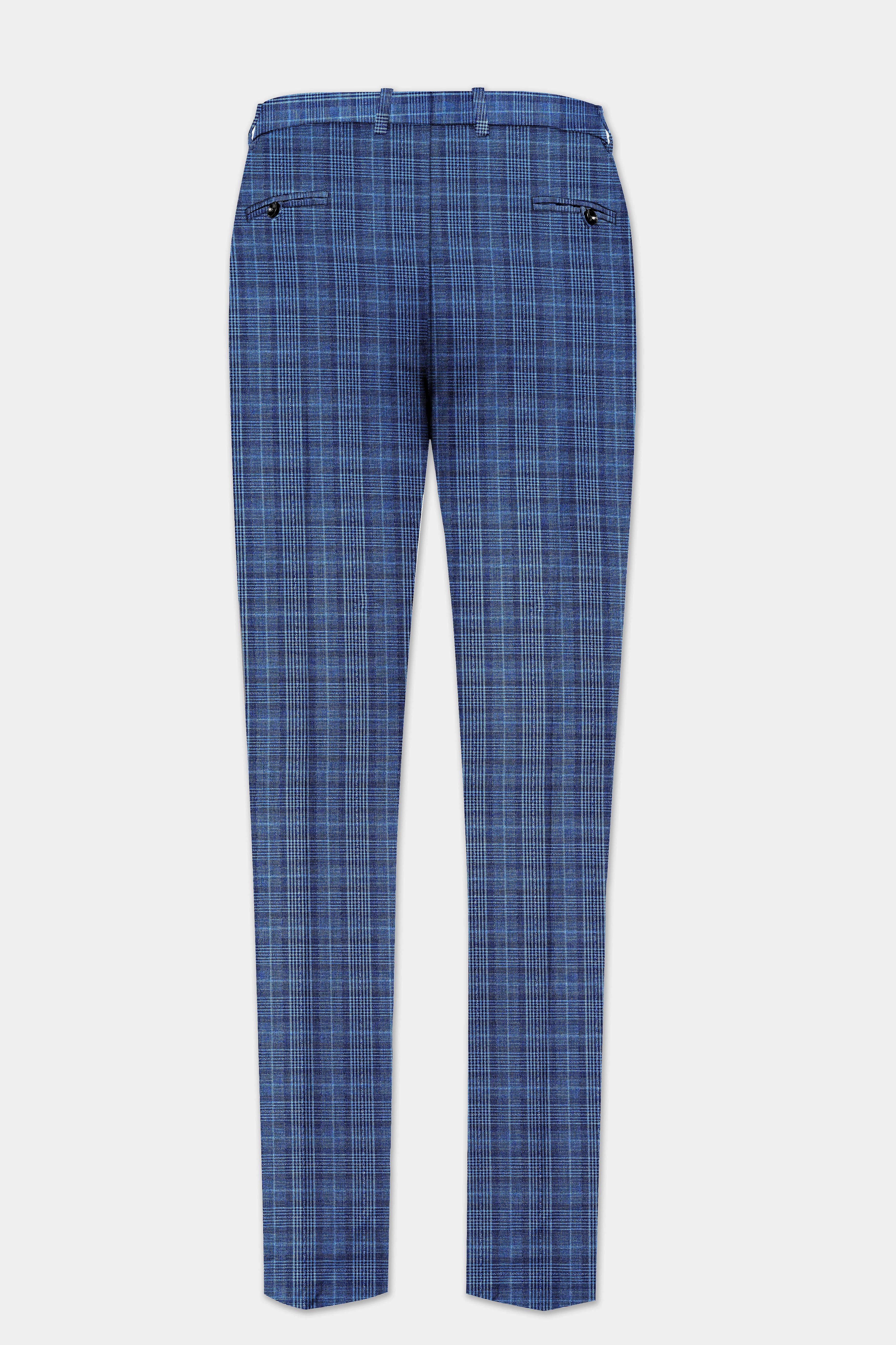 Mid Blue Plaid Double Breasted Suit