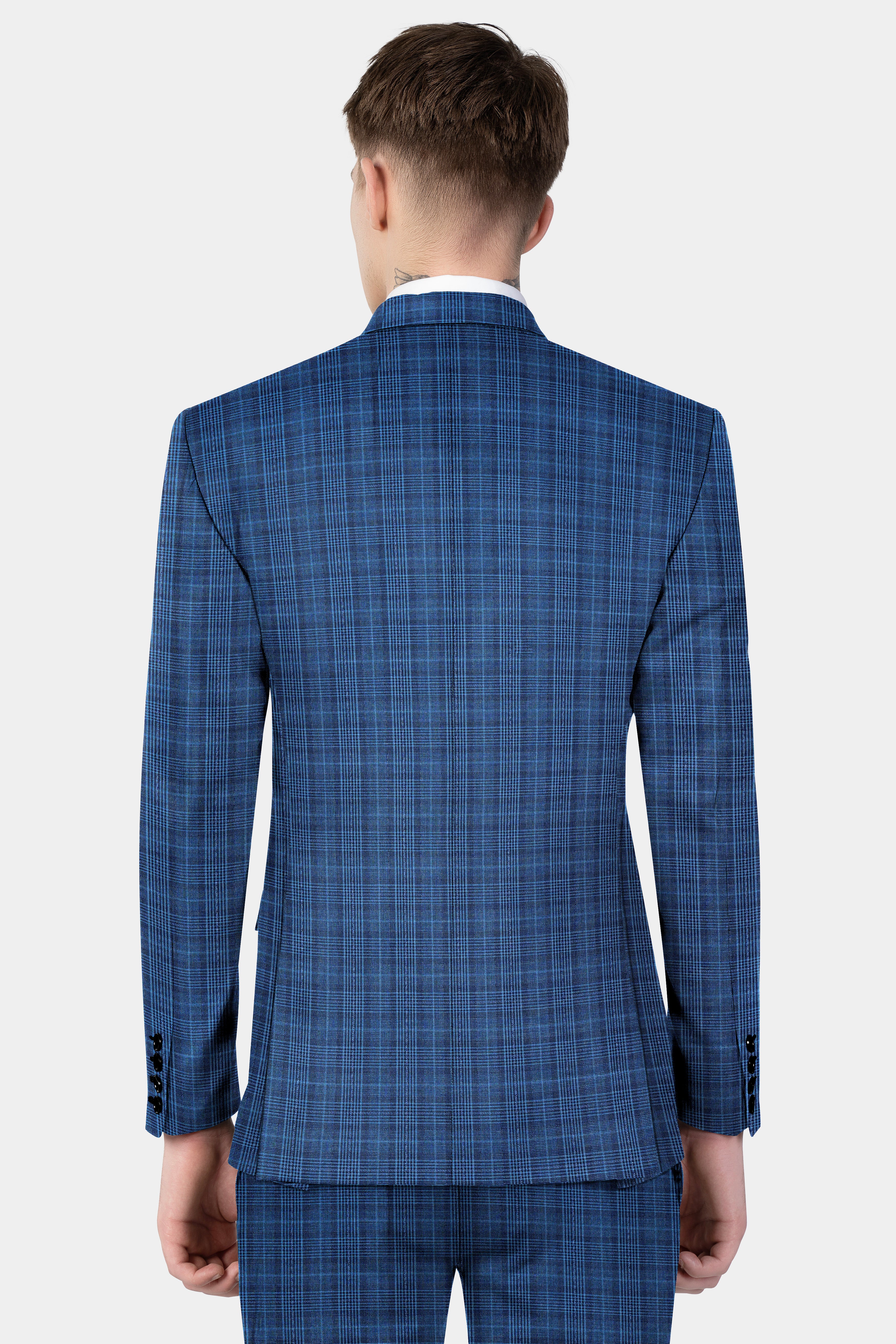 Mid Blue Plaid Double Breasted Suit