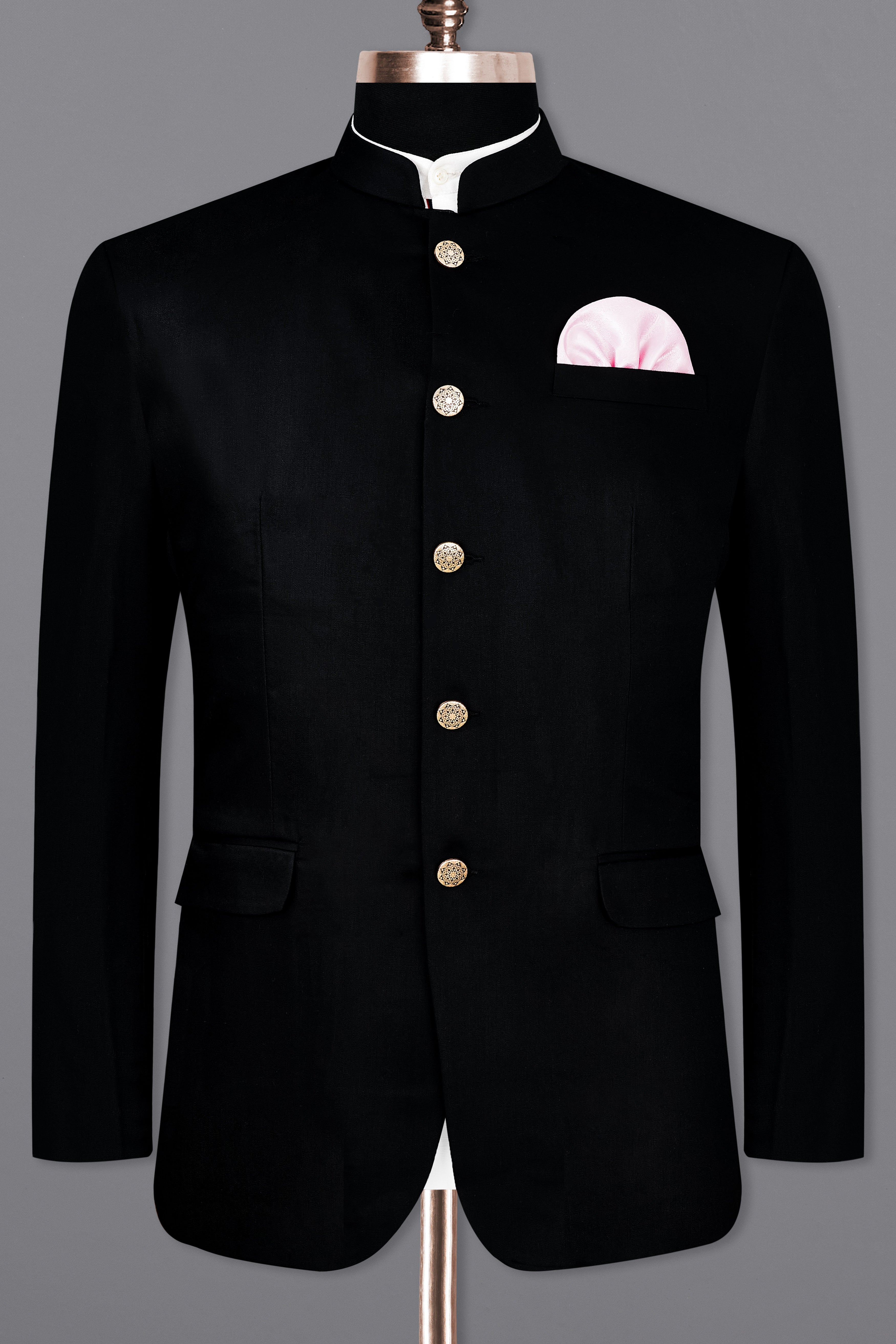 Jade Black Subtle Sheen Bandhgala/Mandarin Wool blend Suit
