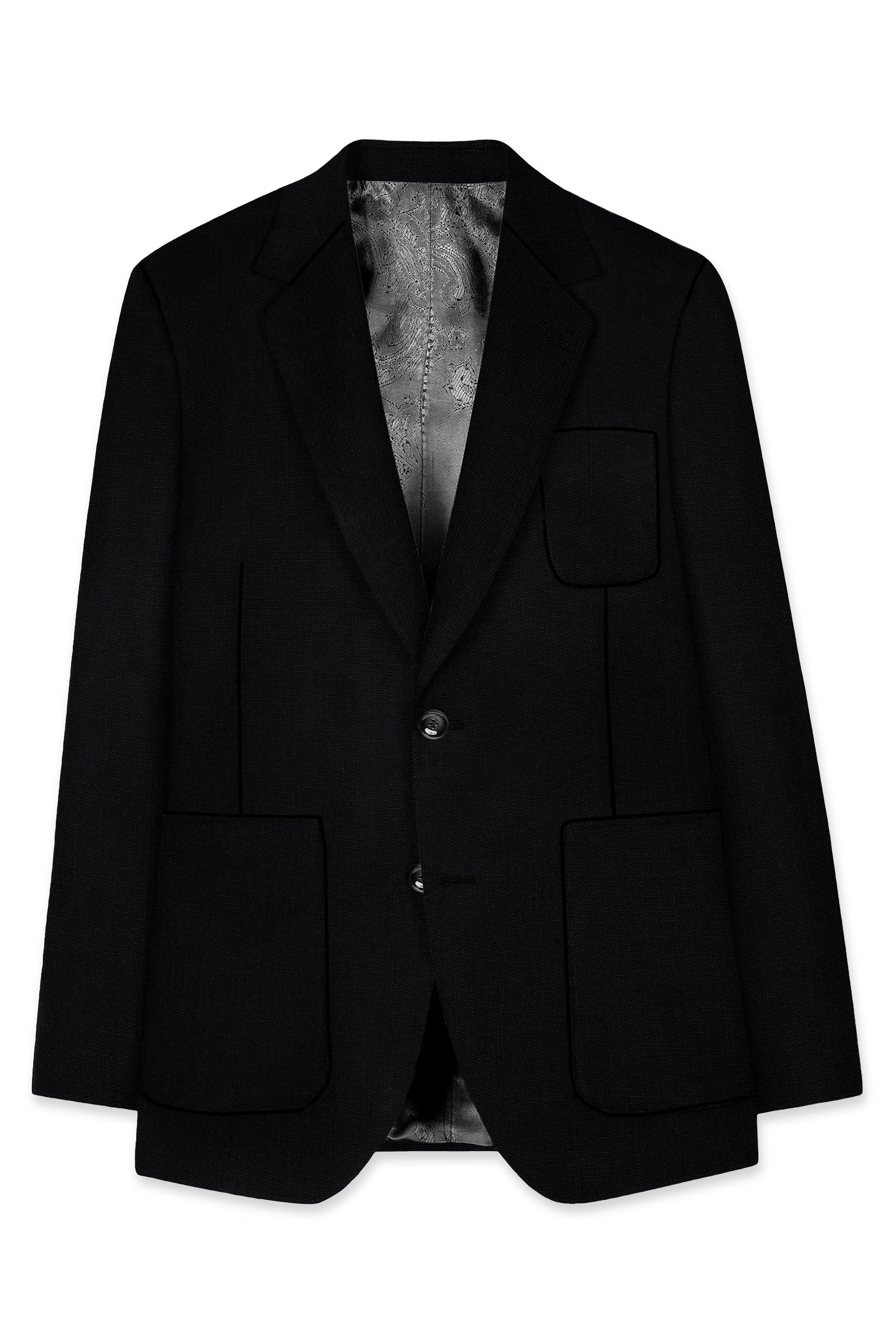 Jet Black Solid Luxurious Linen Sports Suit