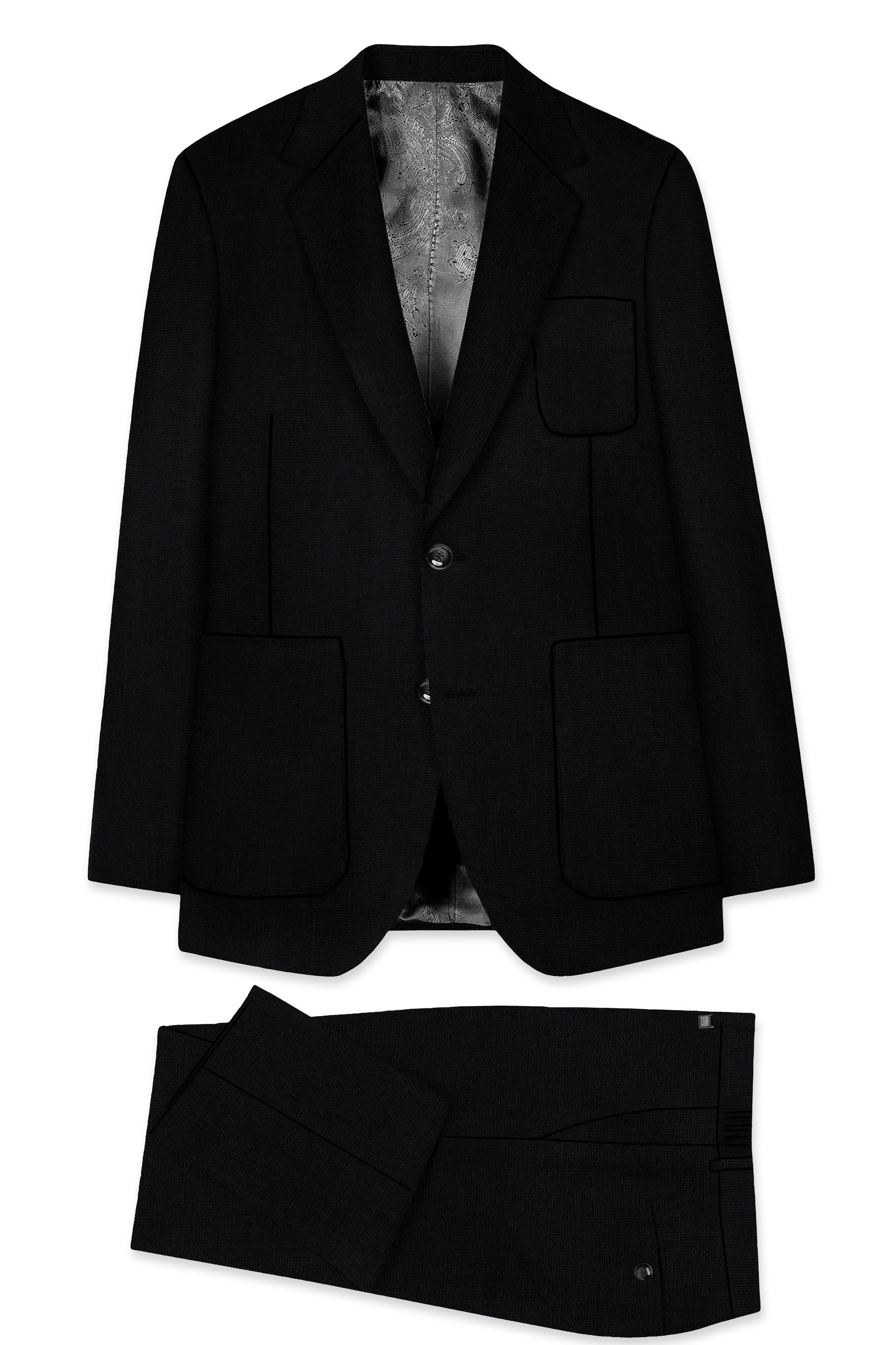 Jet Black Solid Luxurious Linen Sports Suit