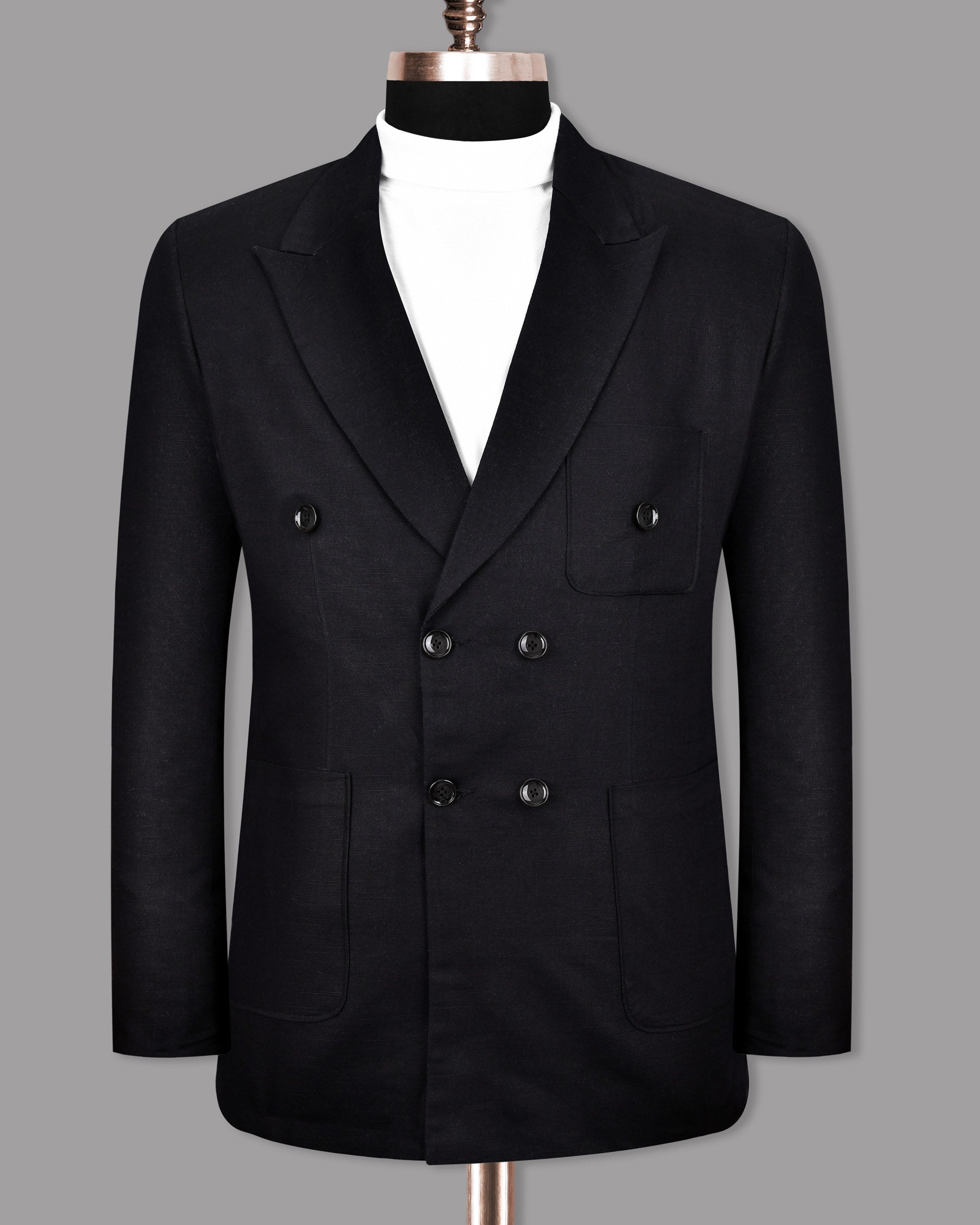 Jade Black Luxurious Linen Double-Breasted Sports Suit