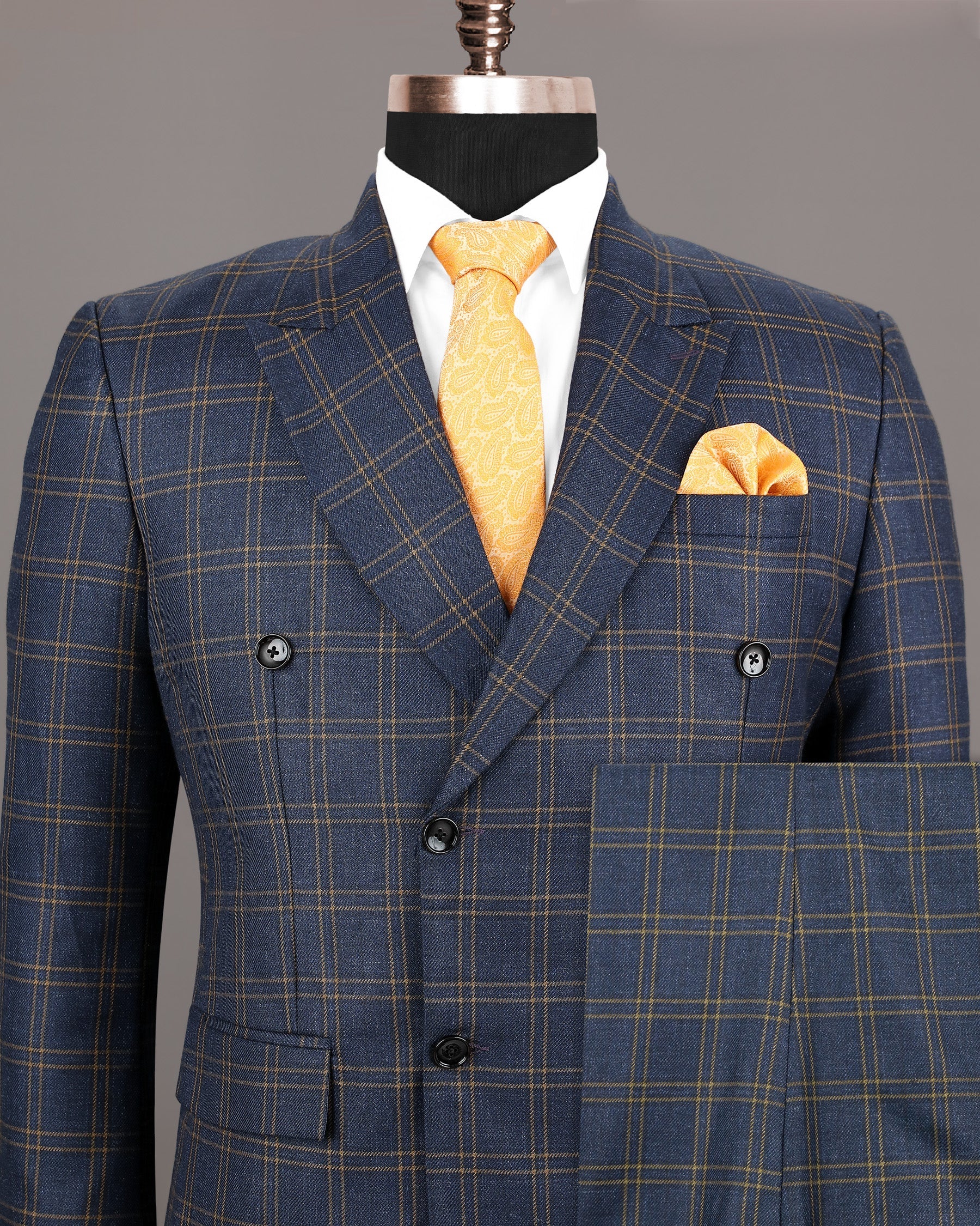 Martinique Blue Wool Rich Double Breasted Windowpane Suit