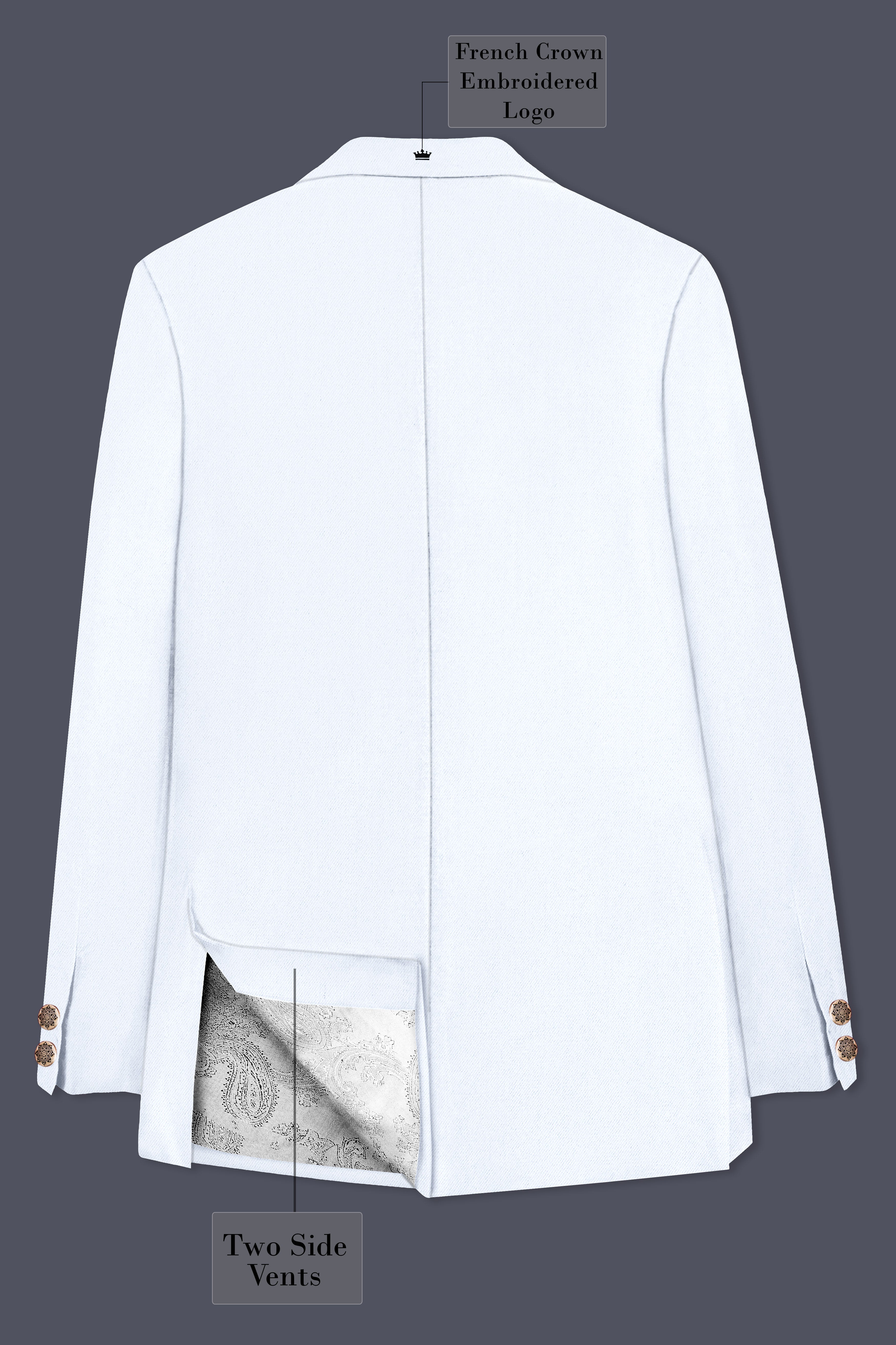 Bright White Stretchable Subtle Sheen Cross Placket Bandhgala/Mandarin Suit