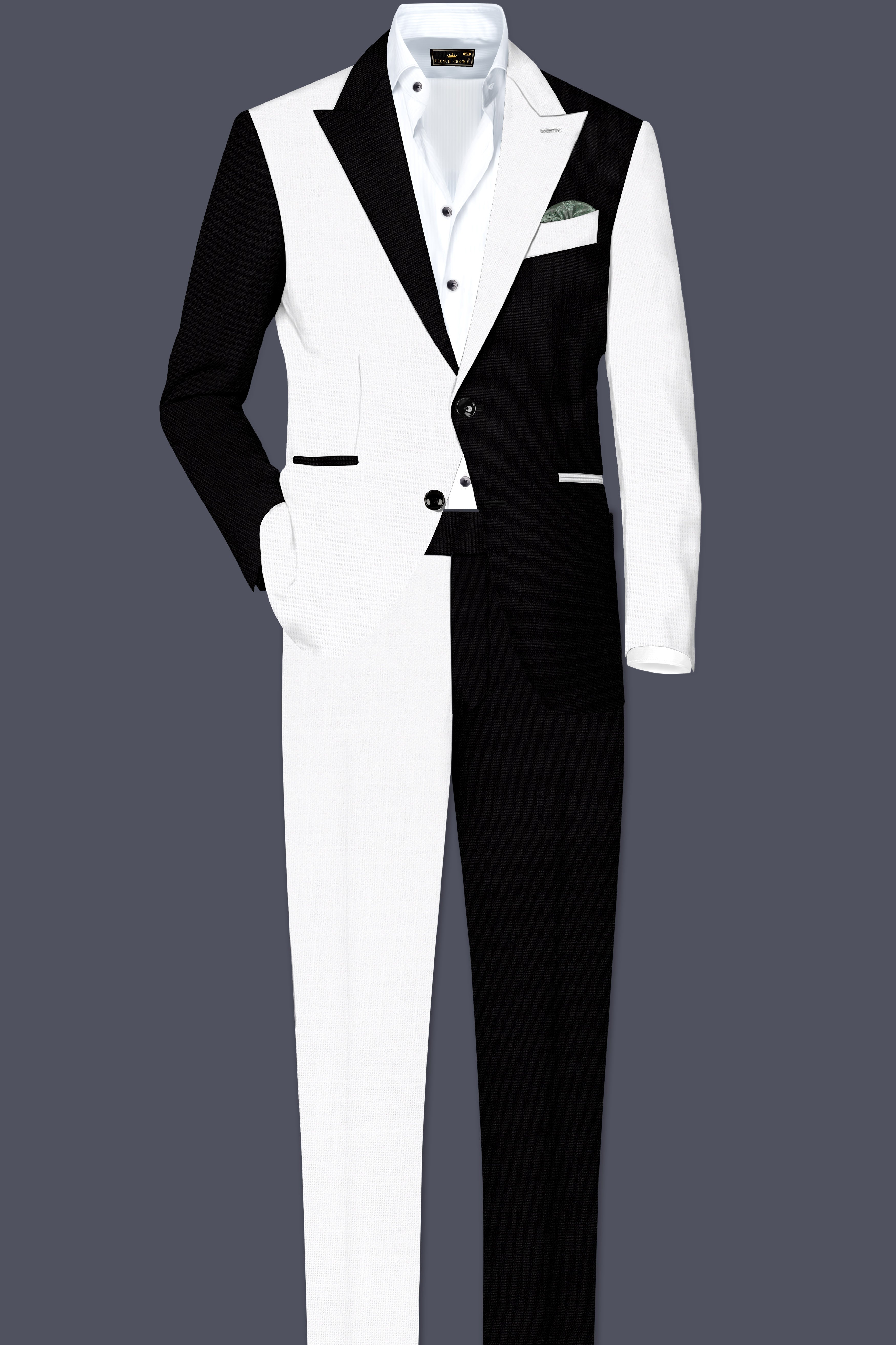Black And White Plain-Solid Single Breasted Premium Linen Suits