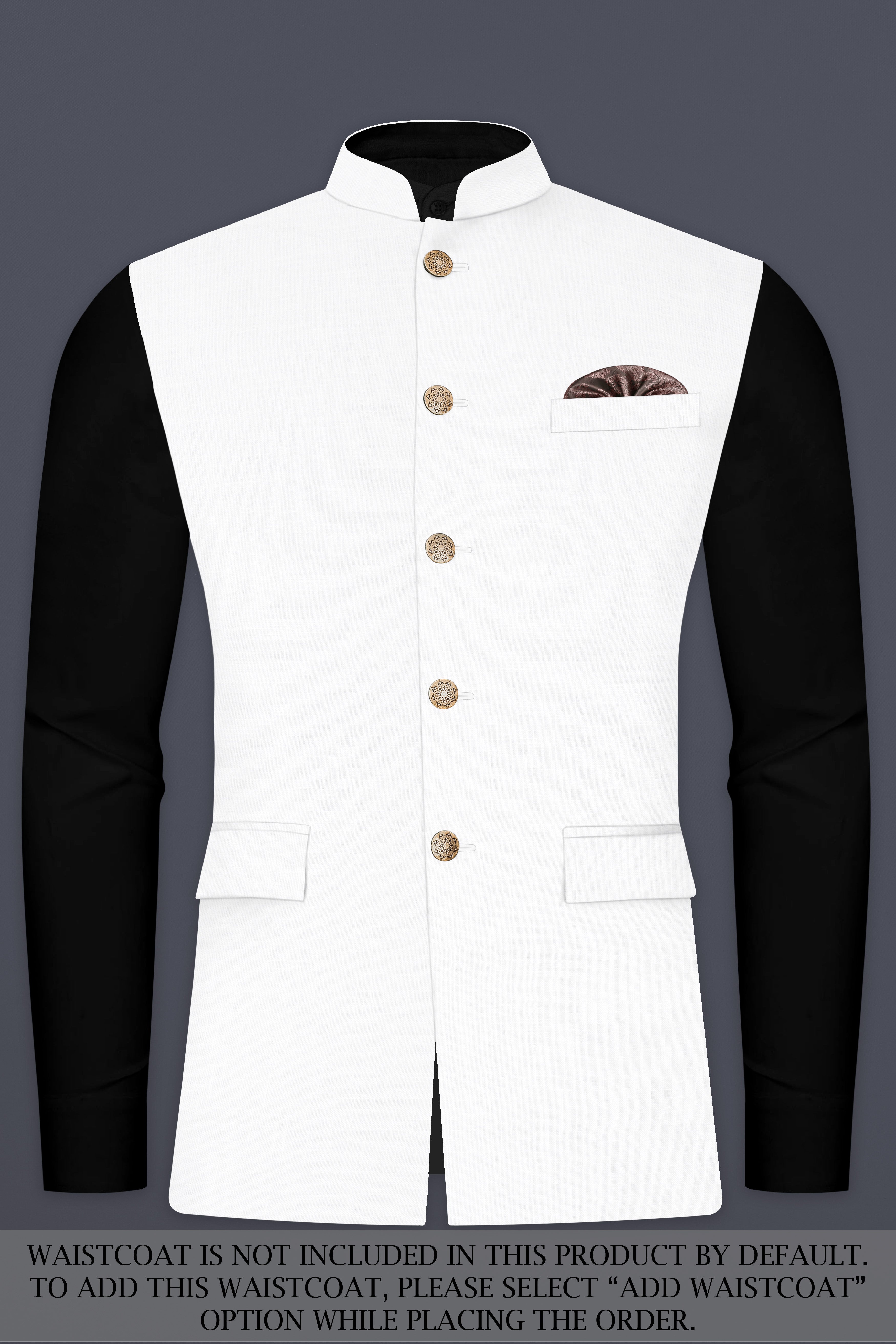 BRIGHT WHITE LUXURIOUS LINEN BANDHGALA/MANDARIN PERFORMANCE SUIT