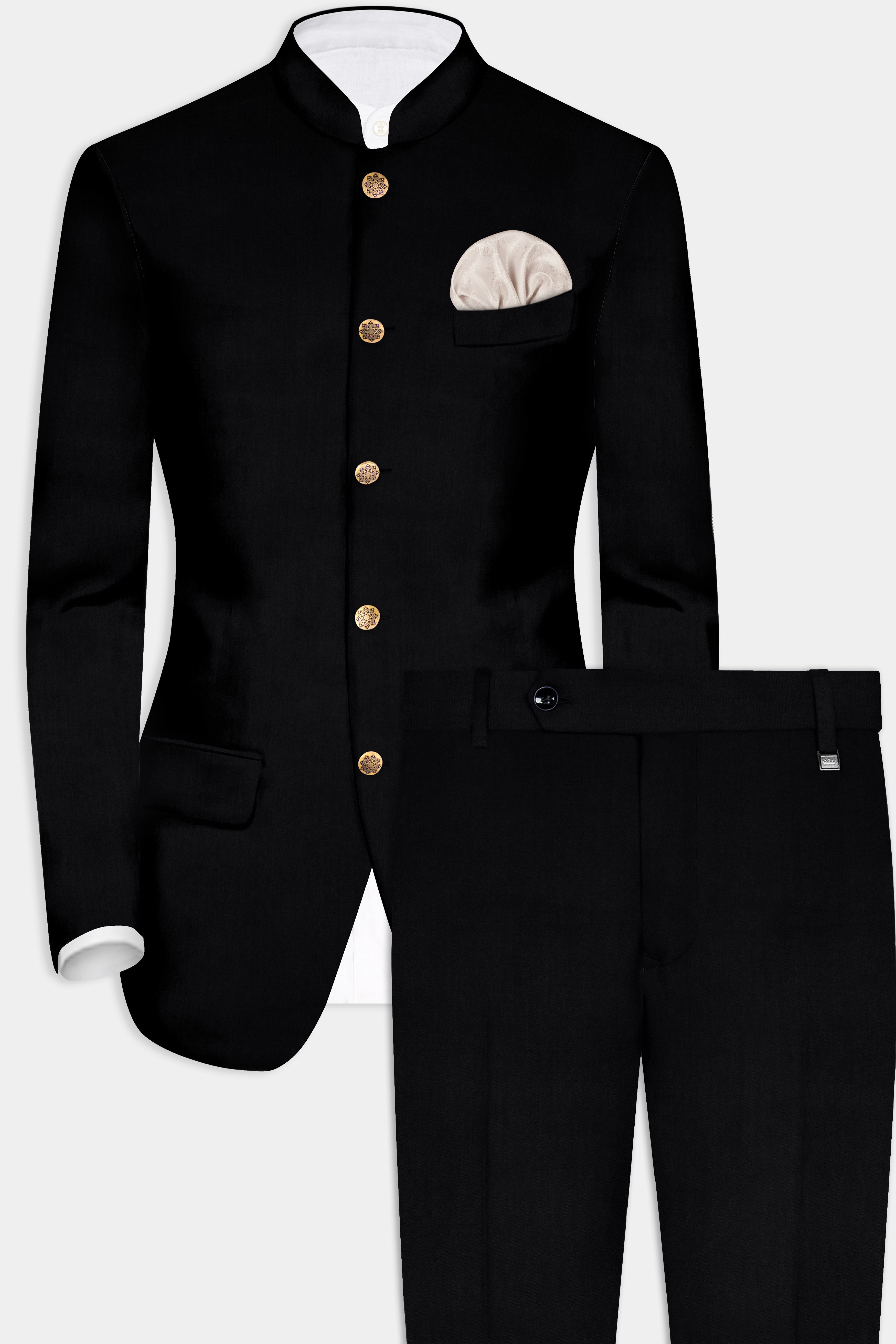 Jade Black Solid Premium Cotton Bandhgala Stretchable Traveler Suit