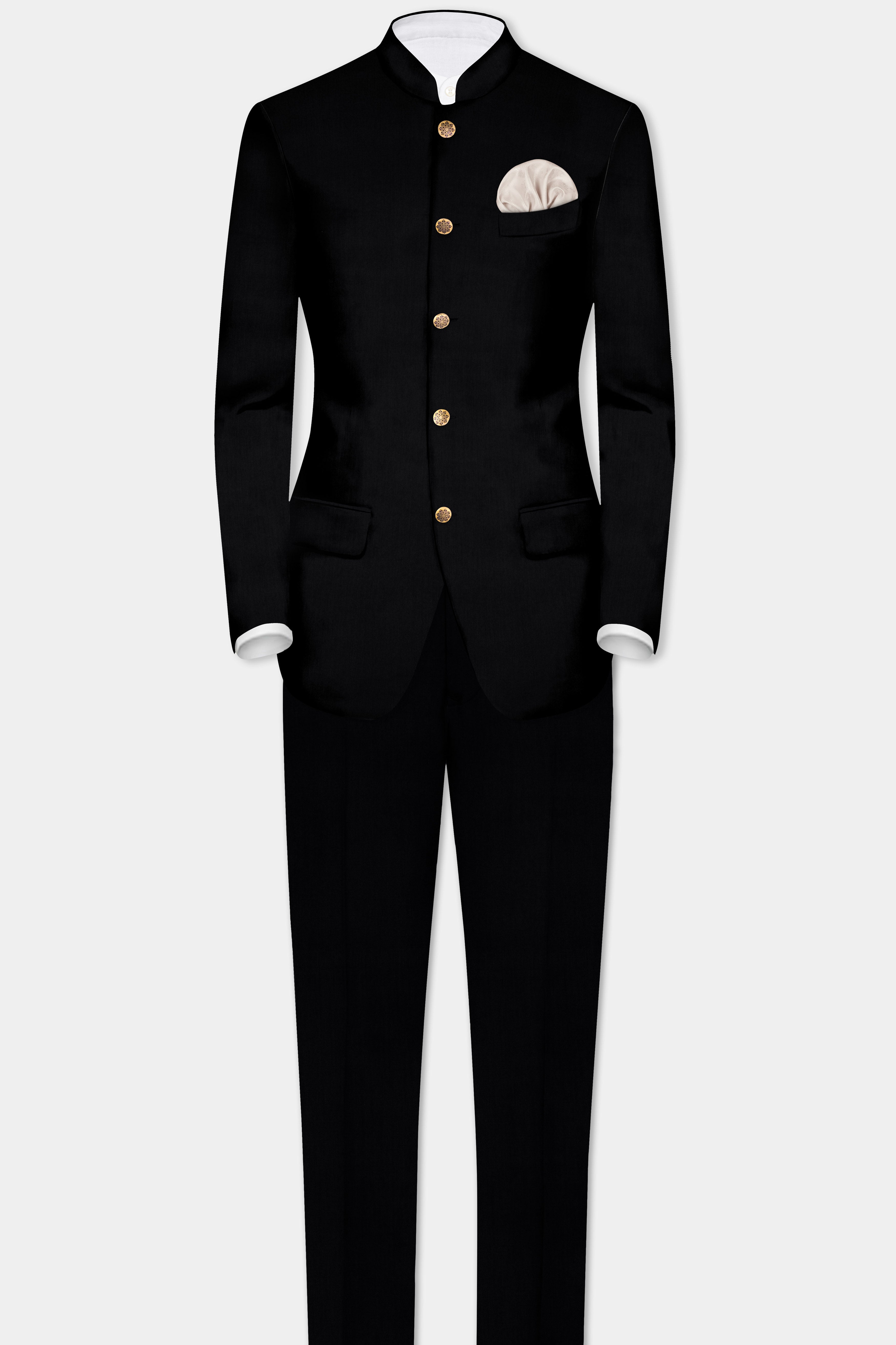 Jade Black Solid Premium Cotton Bandhgala Stretchable Traveler Suit