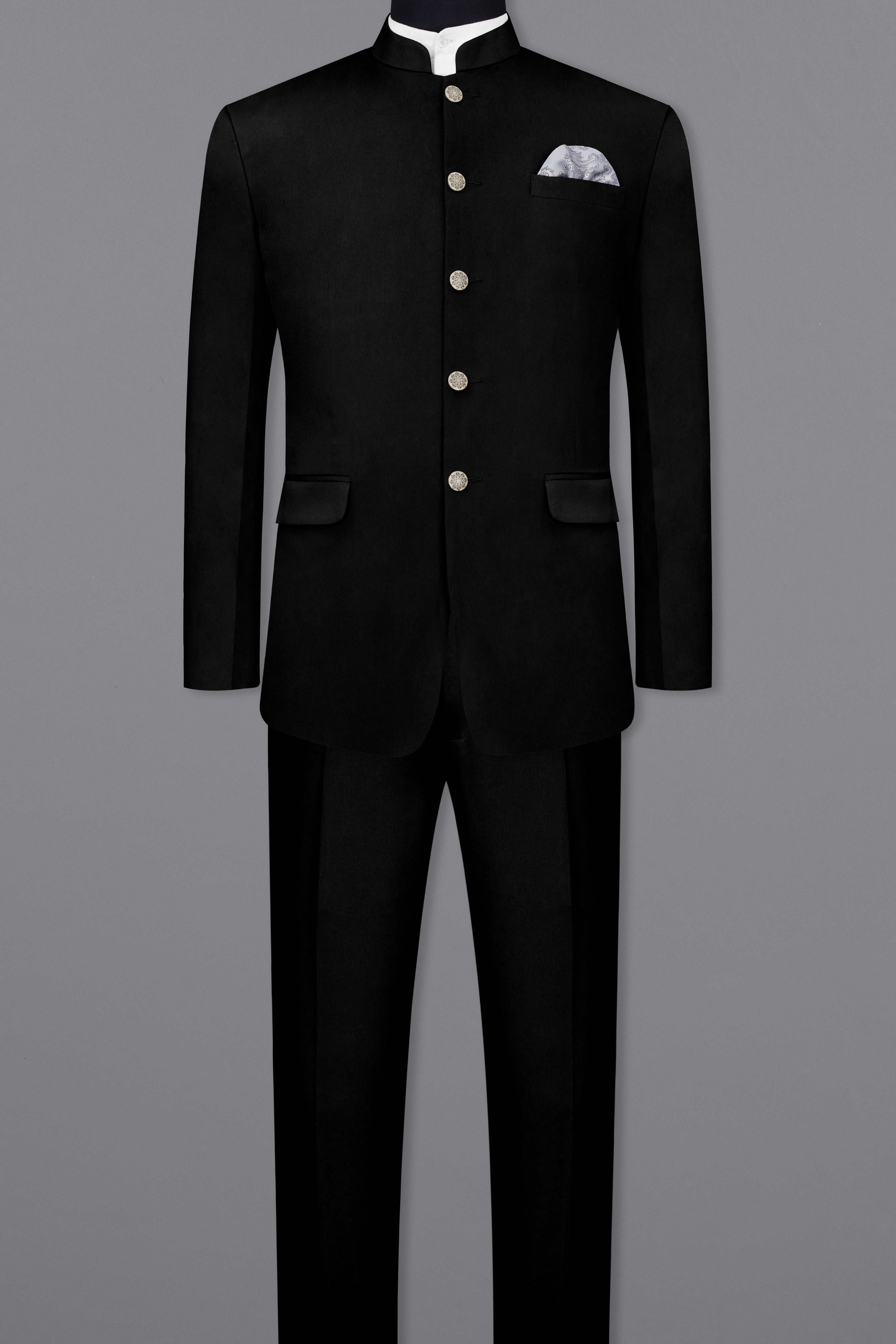 Jade Black Solid Stretchable Premium Cotton Bandhgala Traveler Suit