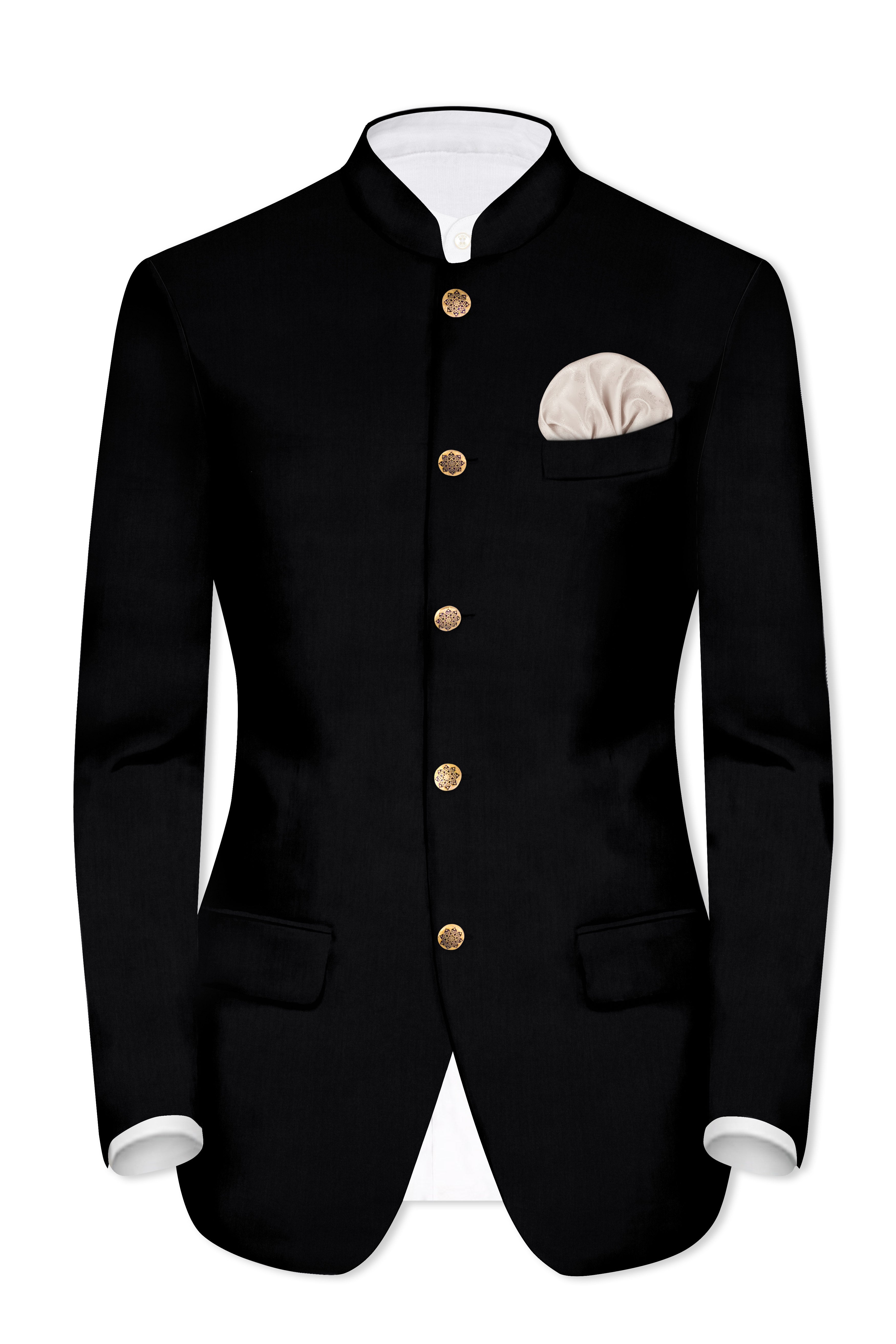 Jade Black Solid Premium Cotton Bandhgala Stretchable Traveler Suit