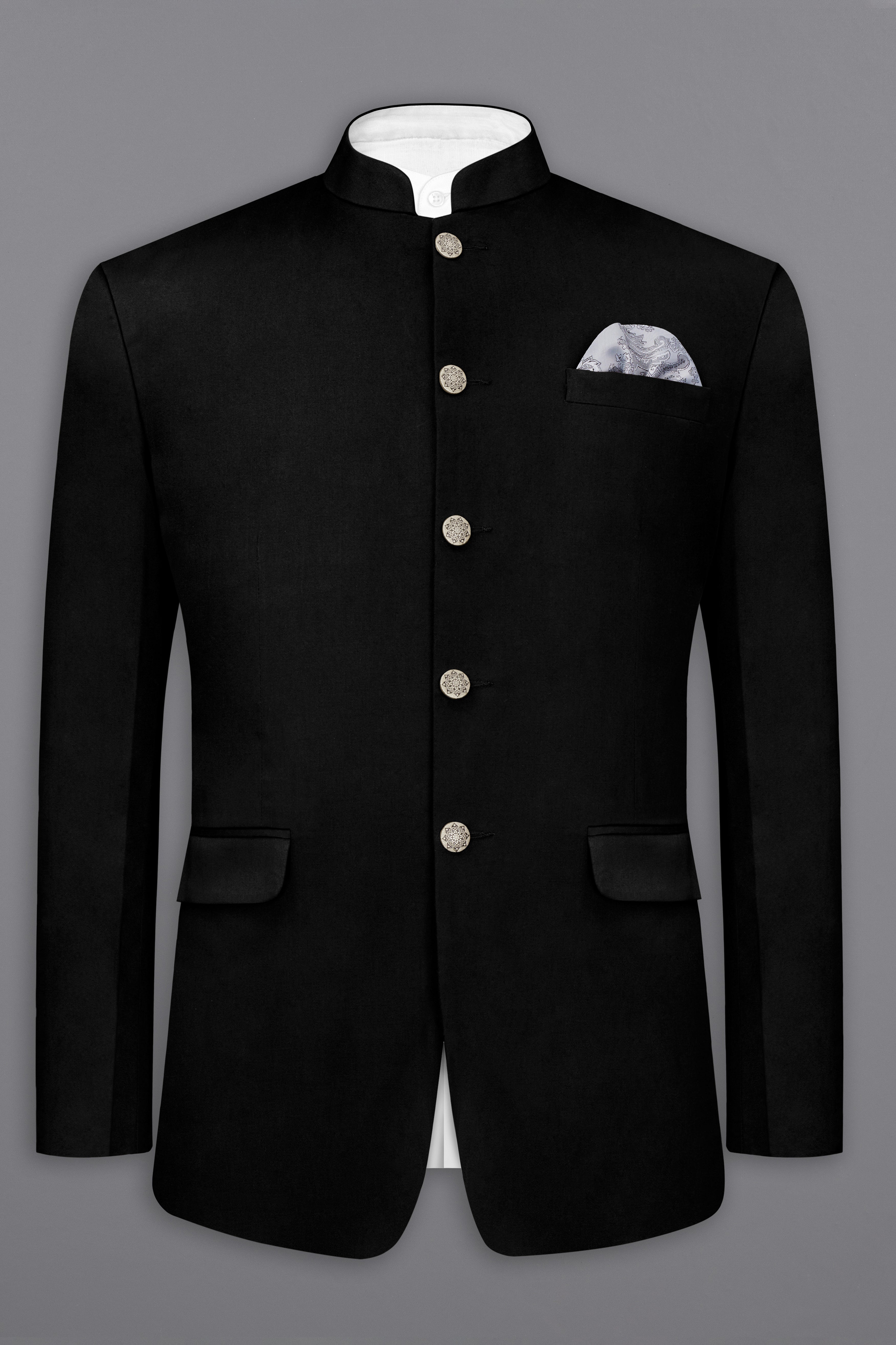 Jade Black Solid Stretchable Premium Cotton Bandhgala Traveler Suit