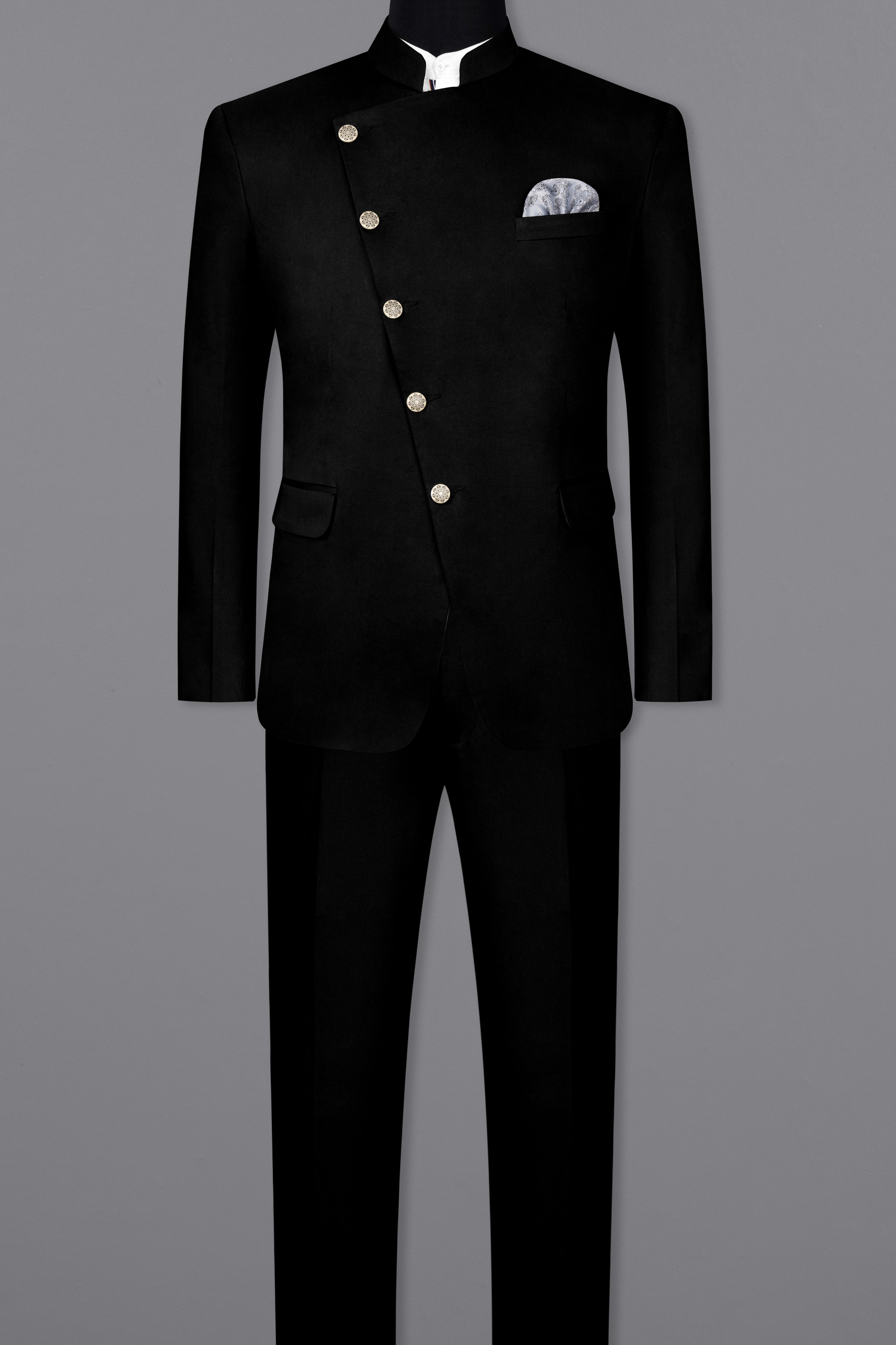 Jade Black Cross Placket Stretchable Premium Cotton Bandhgala Traveler Suit