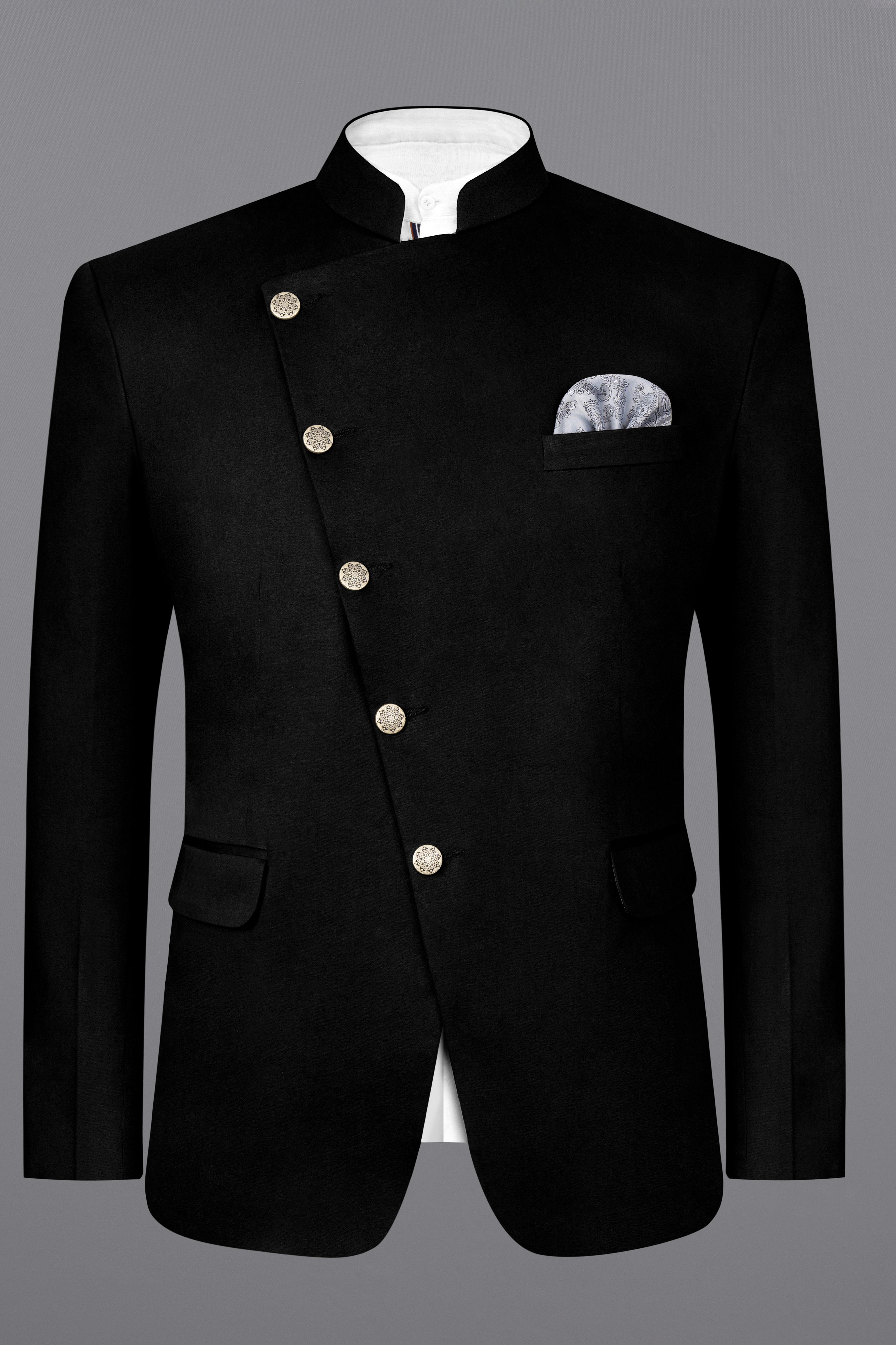 Jade Black Cross Placket Stretchable Premium Cotton Bandhgala Traveler Suit