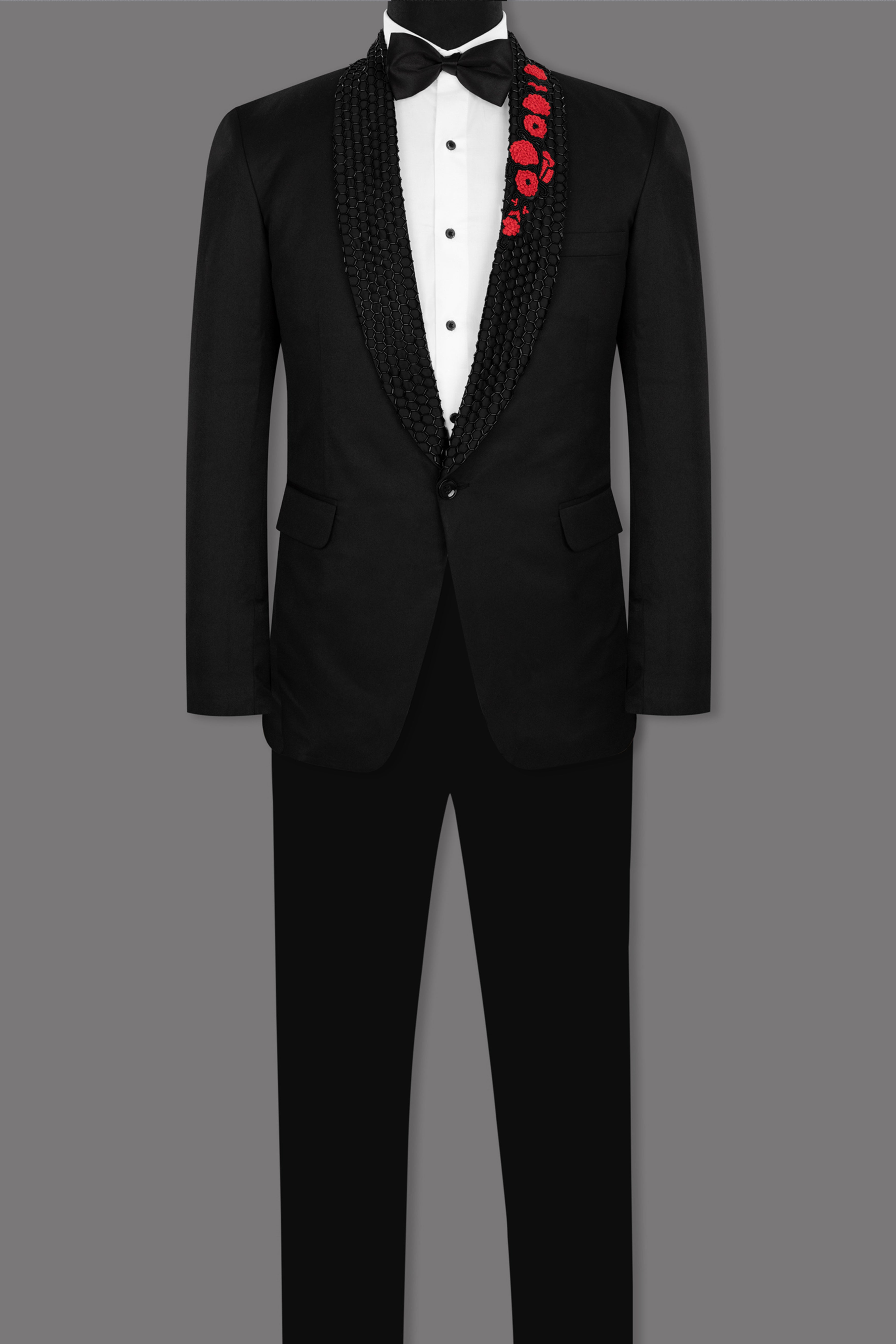 Jade Black Subtle Sheen Wool Rich Handcrafted Designer Tuxedo Suit