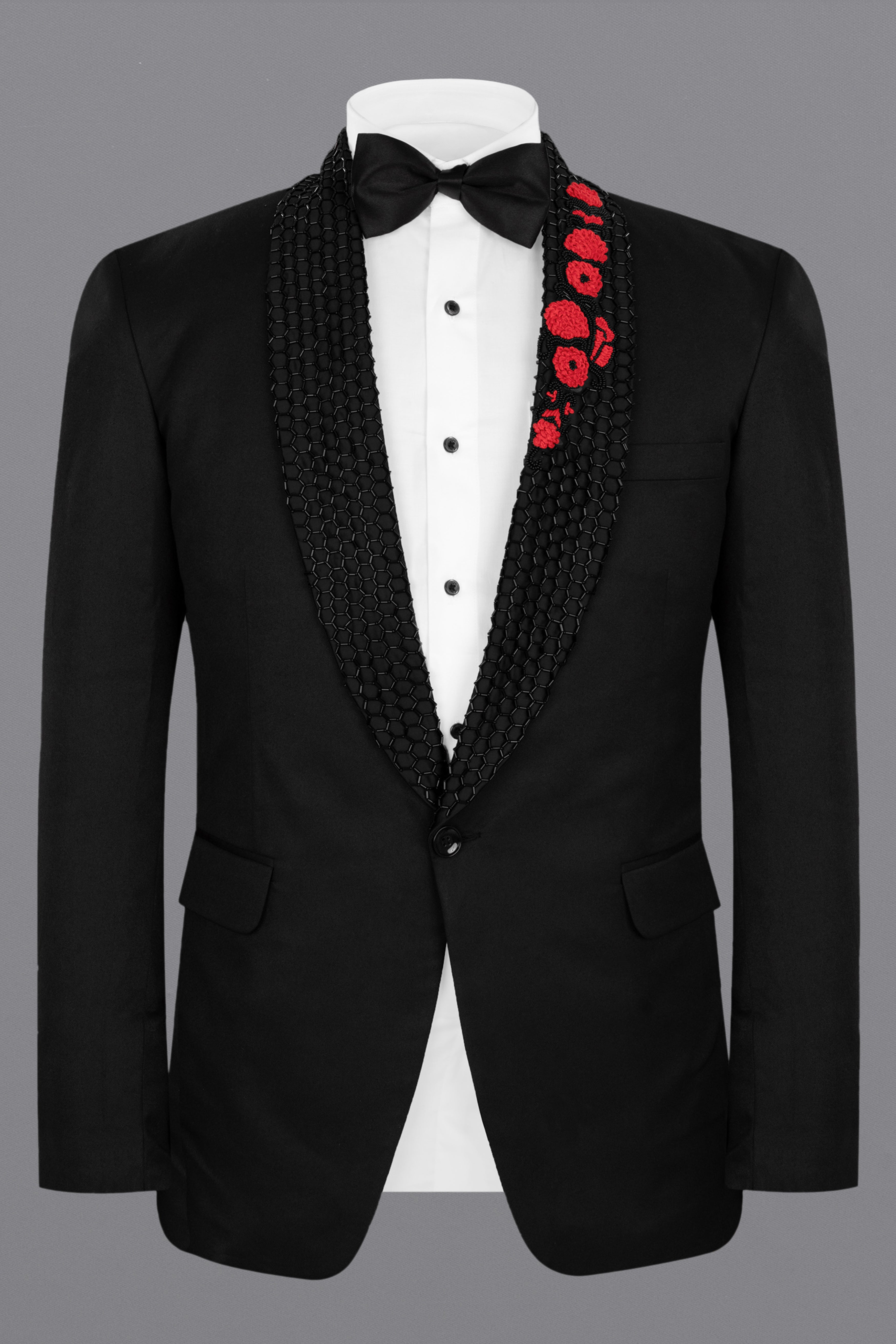 Jade Black Subtle Sheen Wool Rich Handcrafted Designer Tuxedo Suit