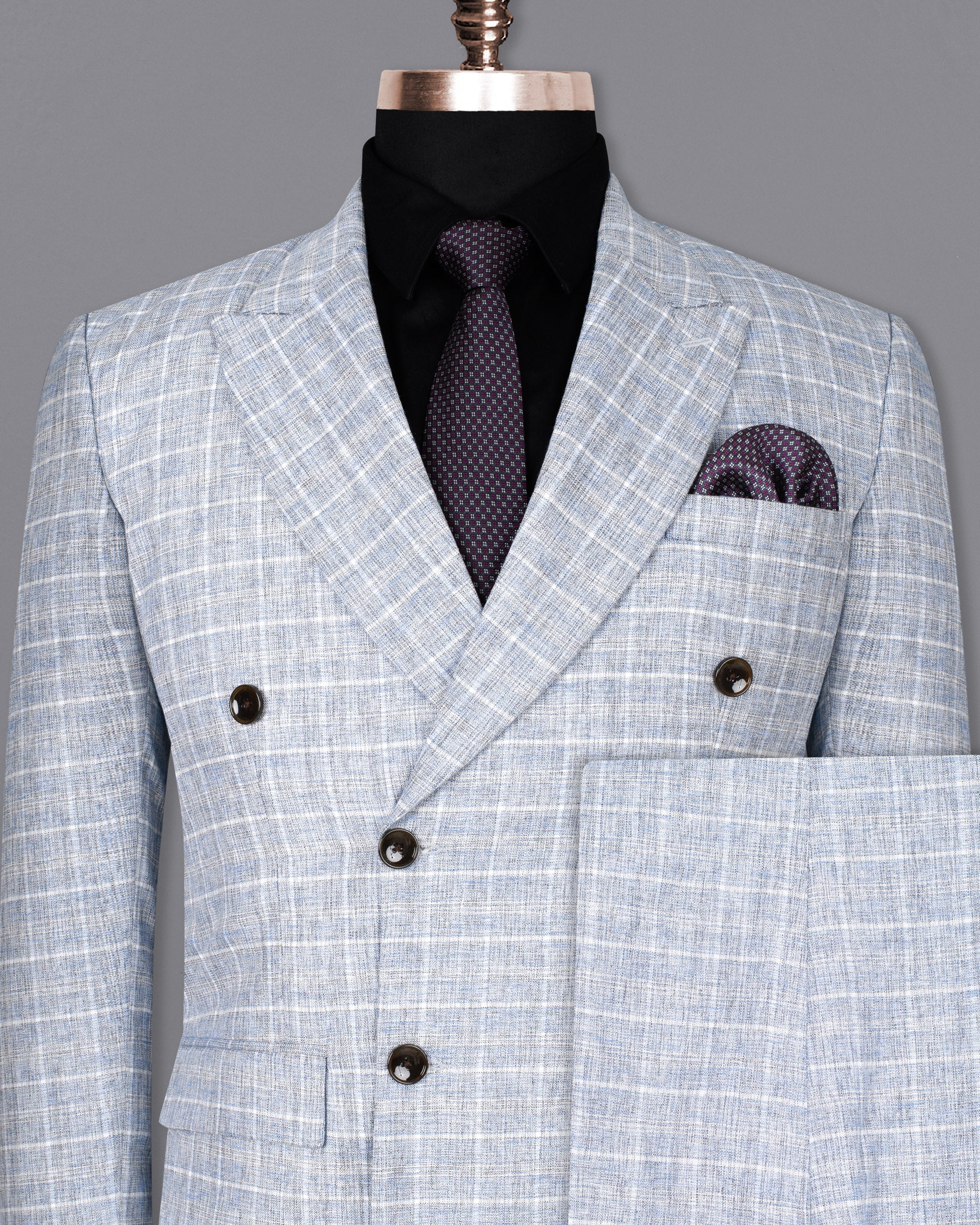 Wild Blue Yonder Windowpane Double Breasted Wool Rich Suit