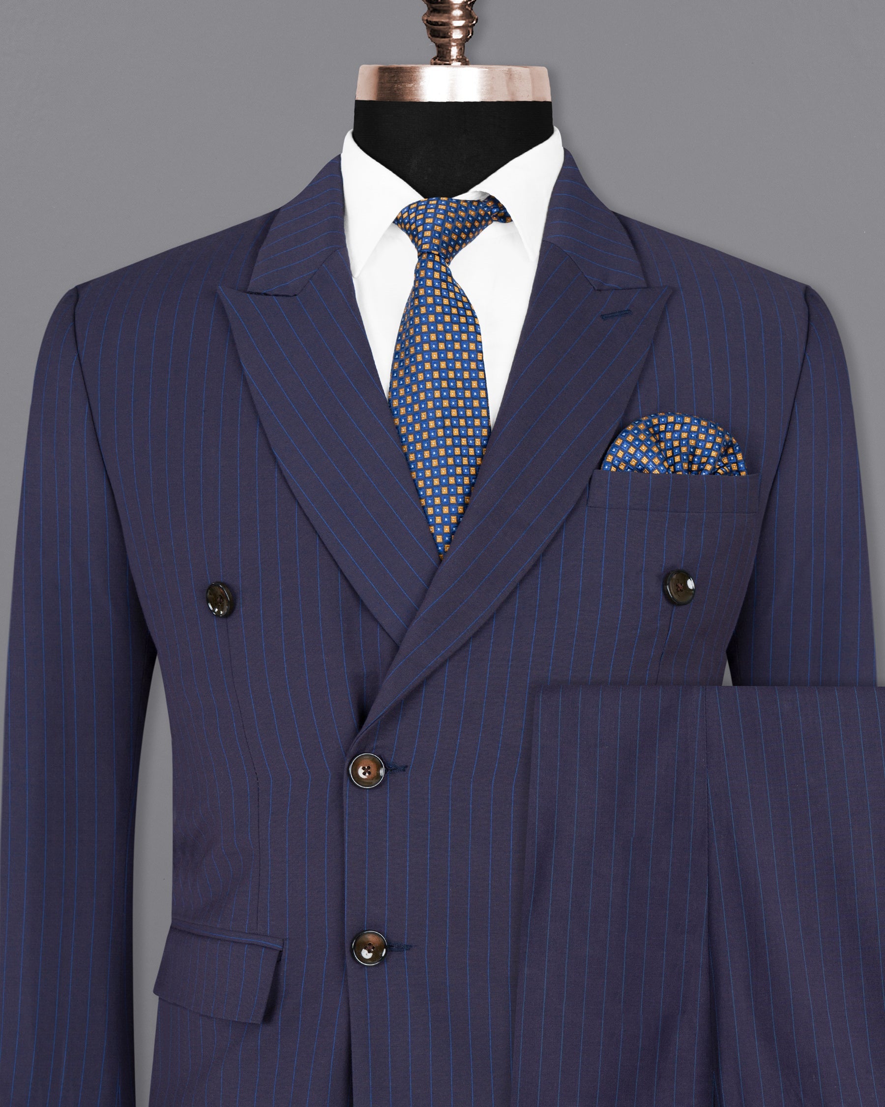 Tuna Blue Striped Double-Breasted Wool Rich Suit