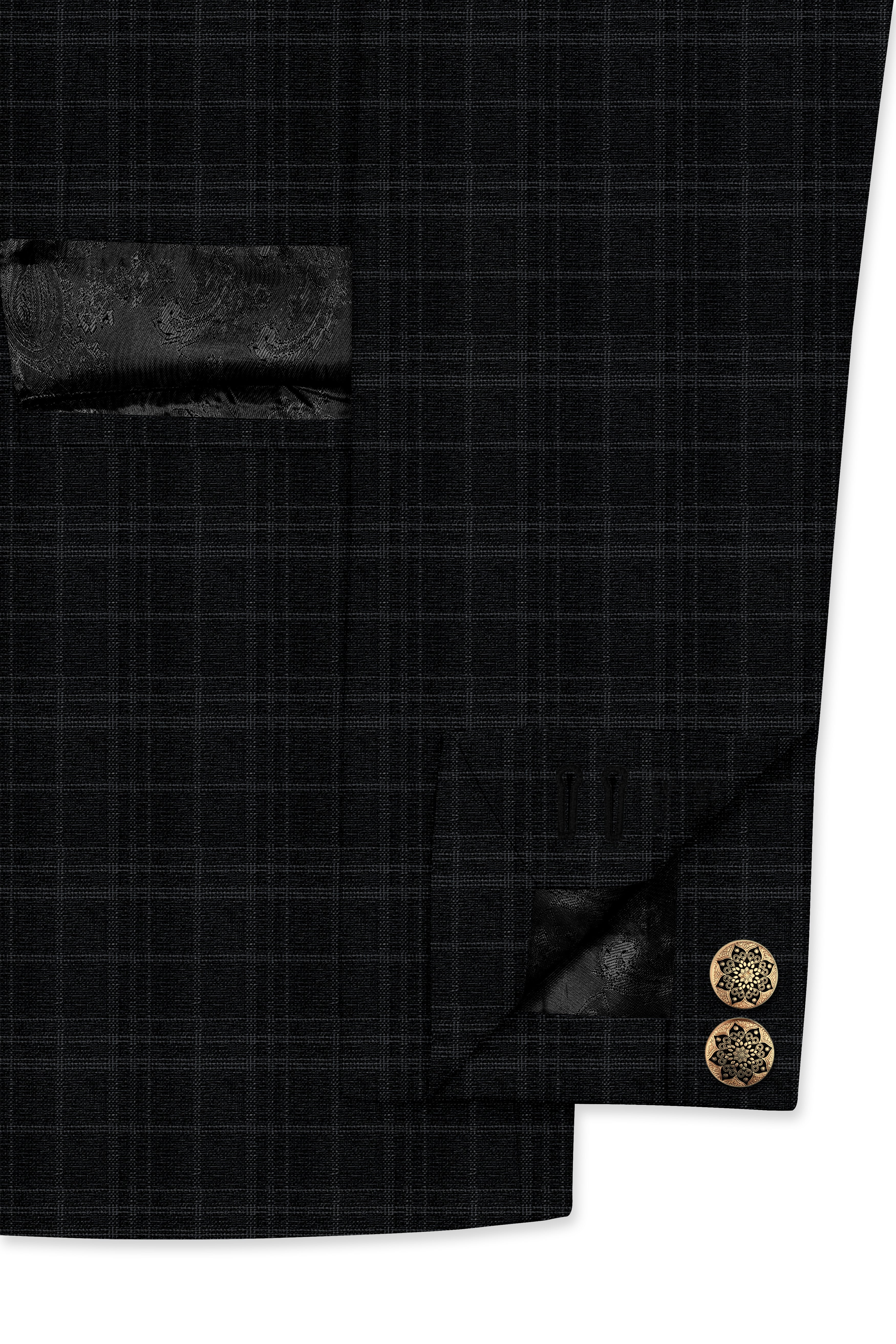 Star Dust and Shark Grey Plaid Cross Placket Bandhgala Wool rich Suit