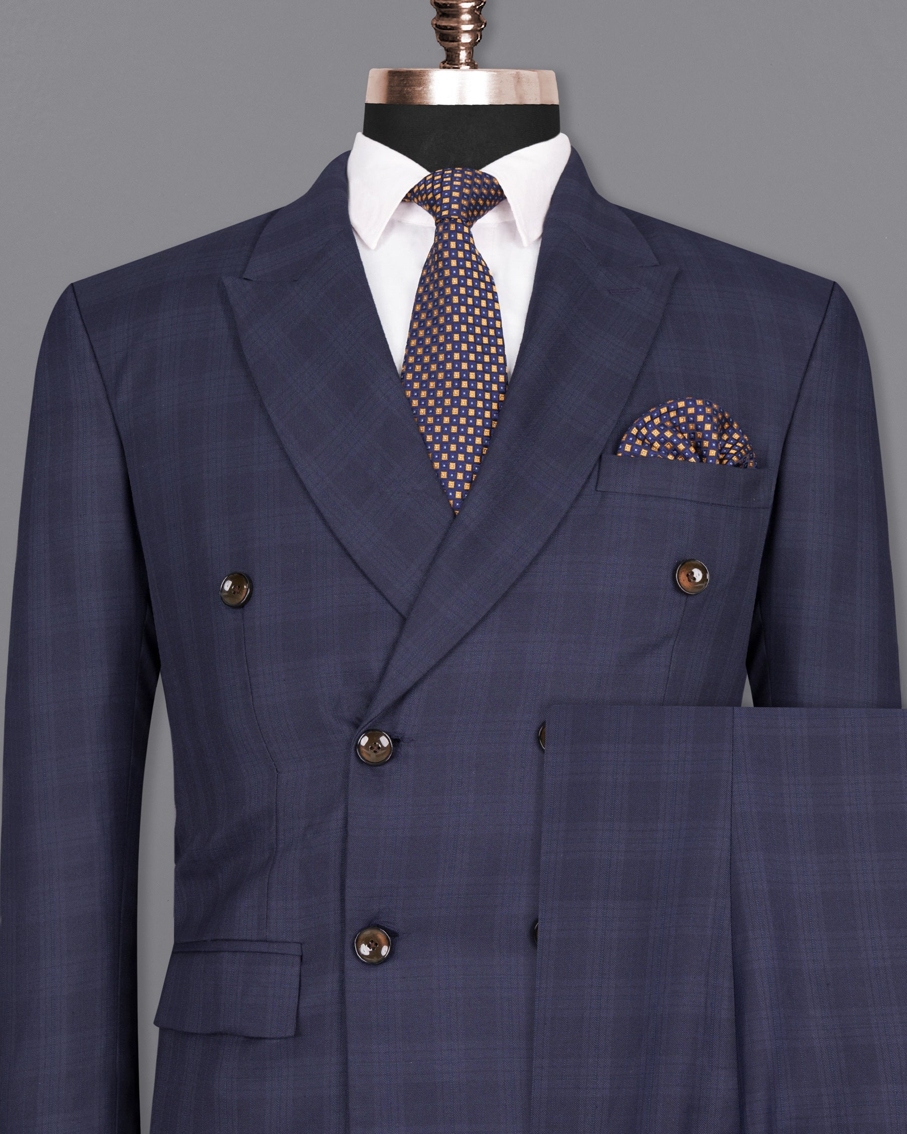 Martinique Blue Wool Rich Plaid Double Breasted Suit