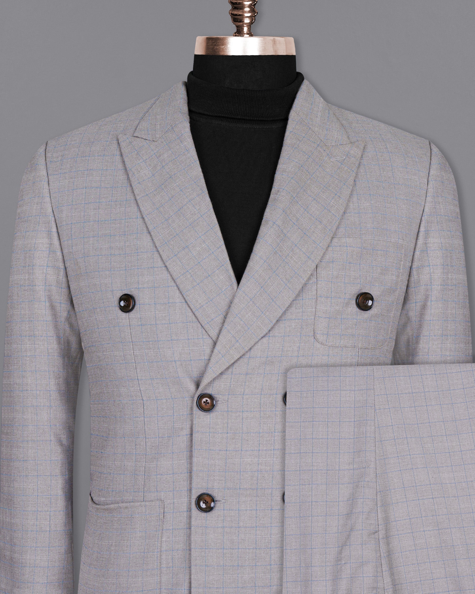 Pale Slate Plaid Double-breasted Woolrich Sports Suit