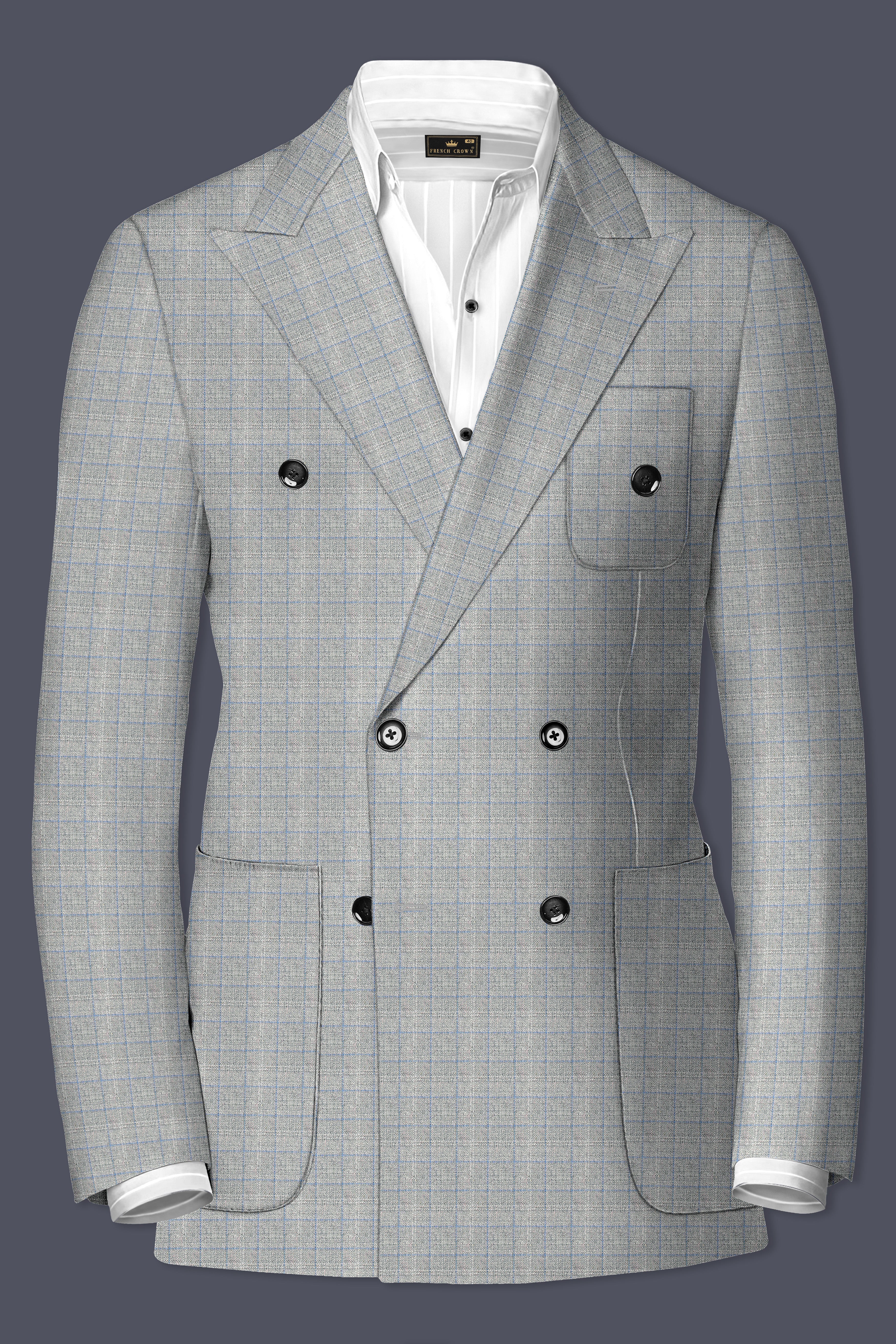 Pale Slate Plaid Double-breasted Woolrich Sports Suit