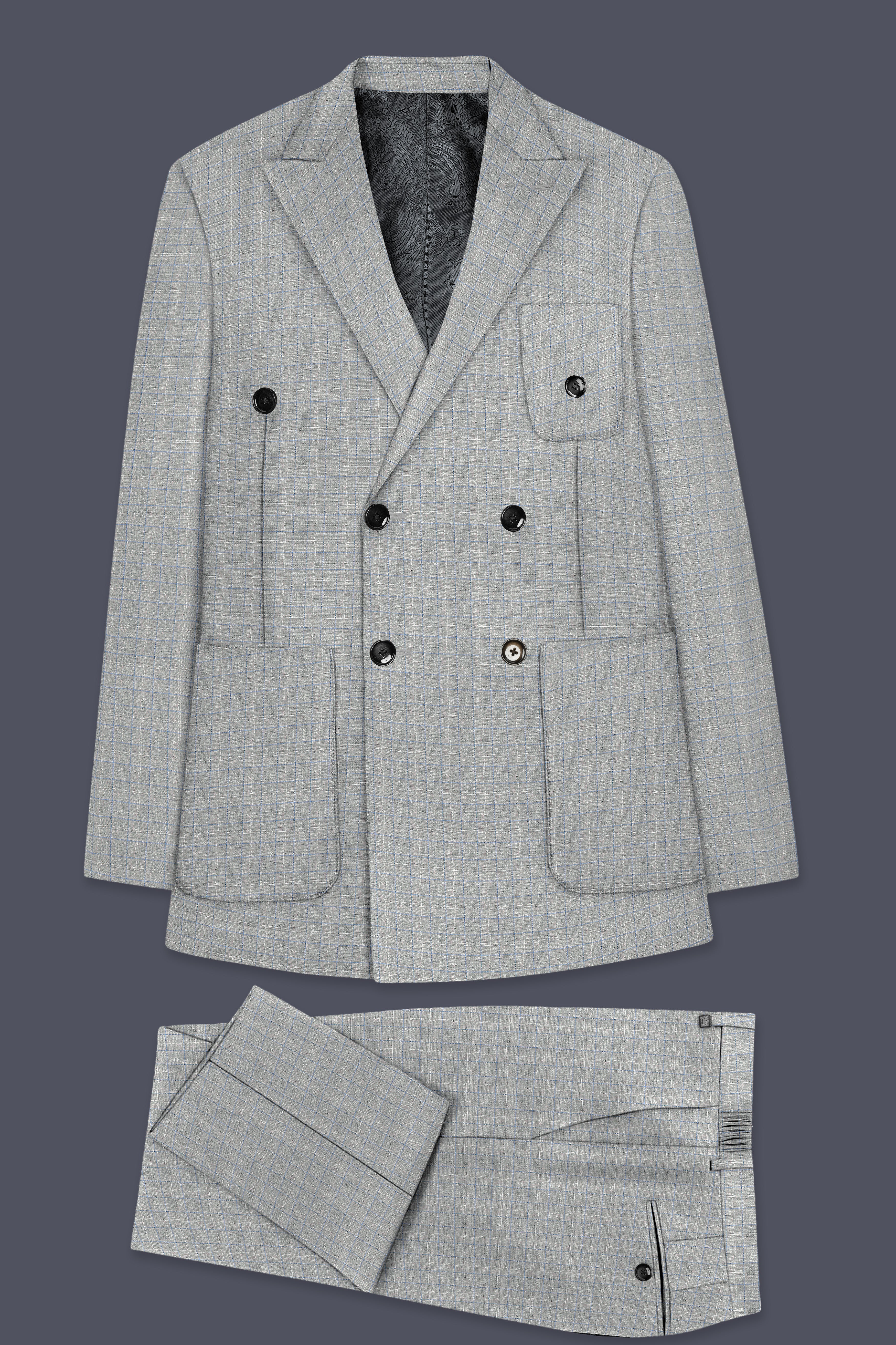 Pale Slate Plaid Double-breasted Woolrich Sports Suit