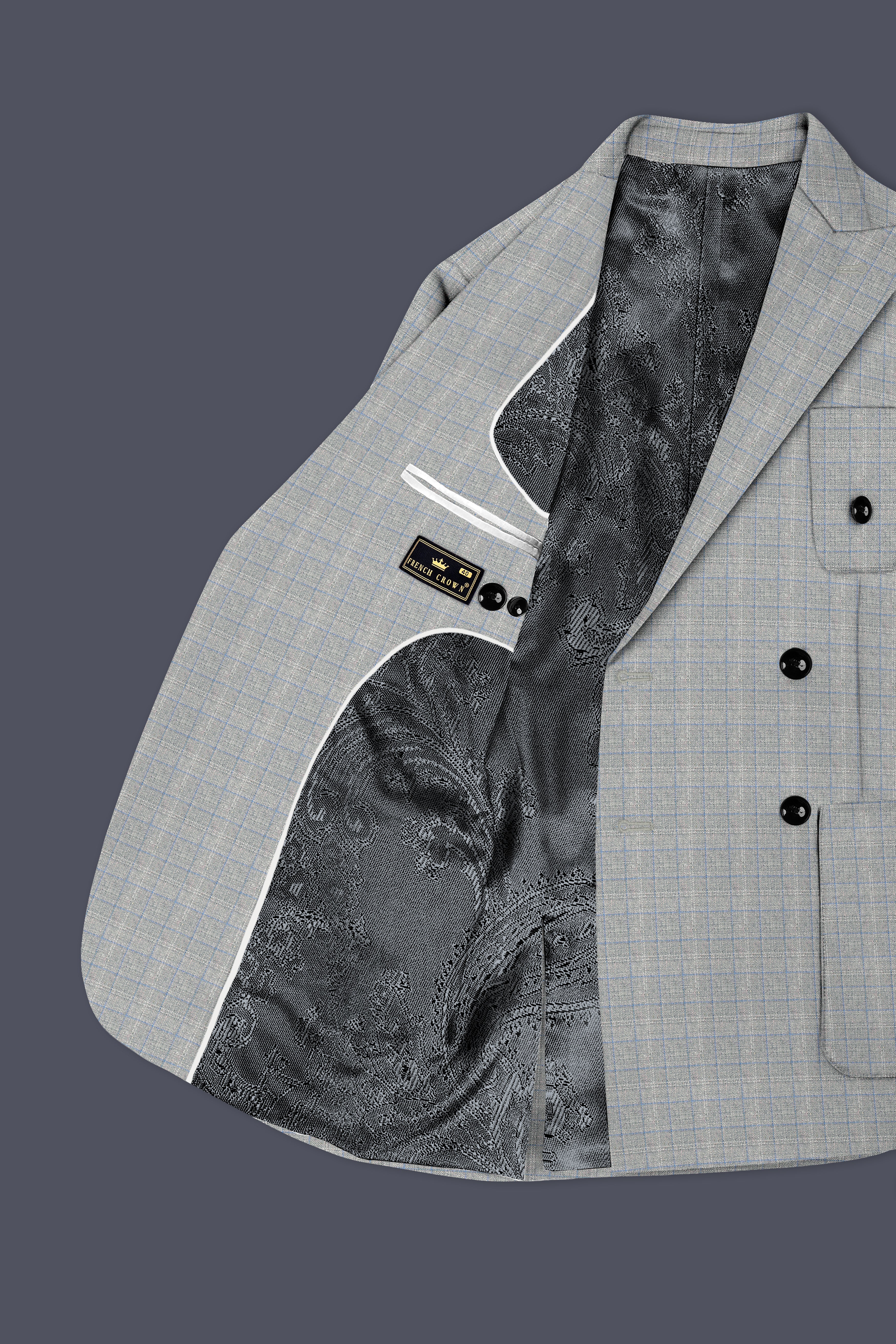 Pale Slate Plaid Double-breasted Woolrich Sports Suit