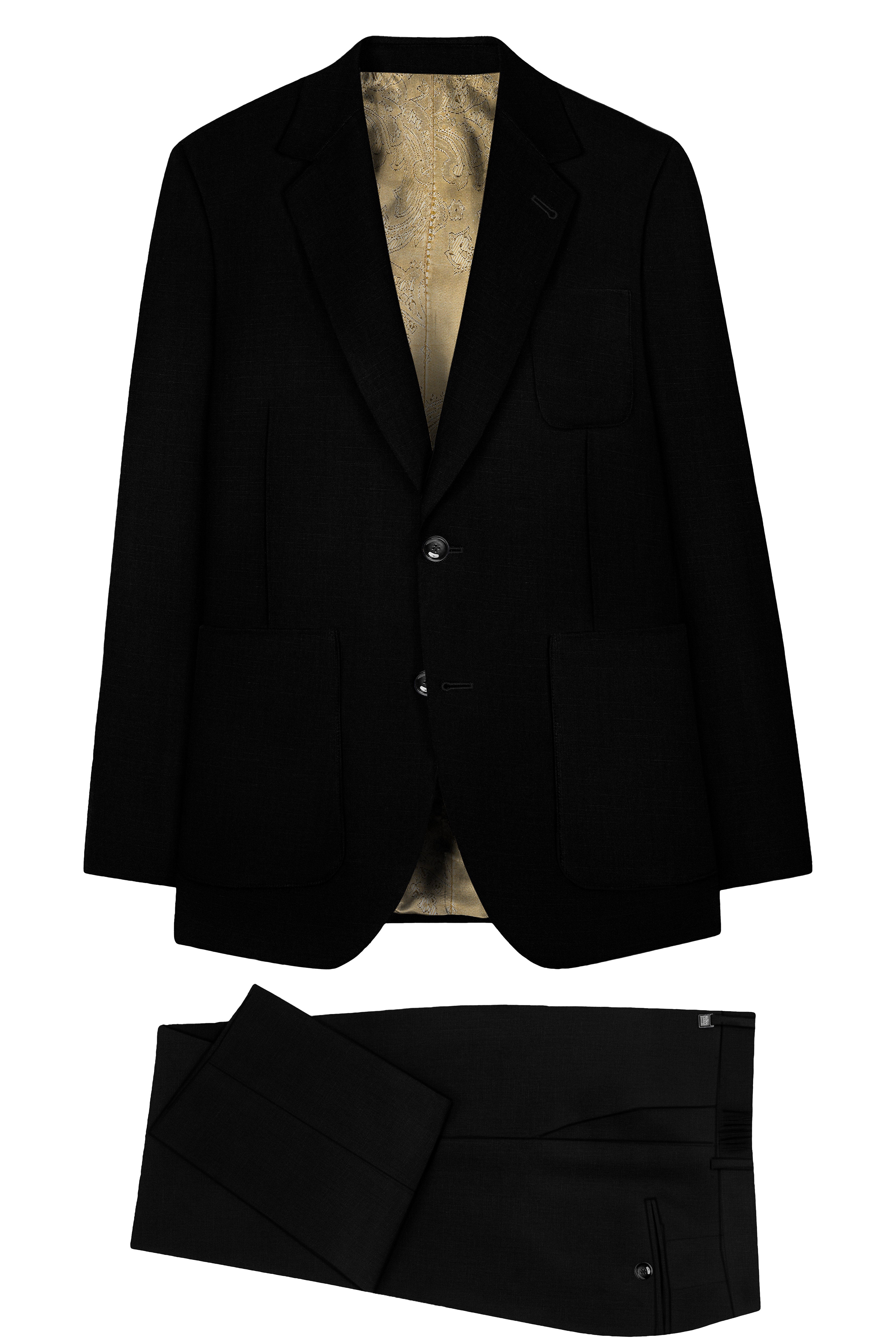 Mardi Gras Black Stretchable Wool Rich Sports Suit