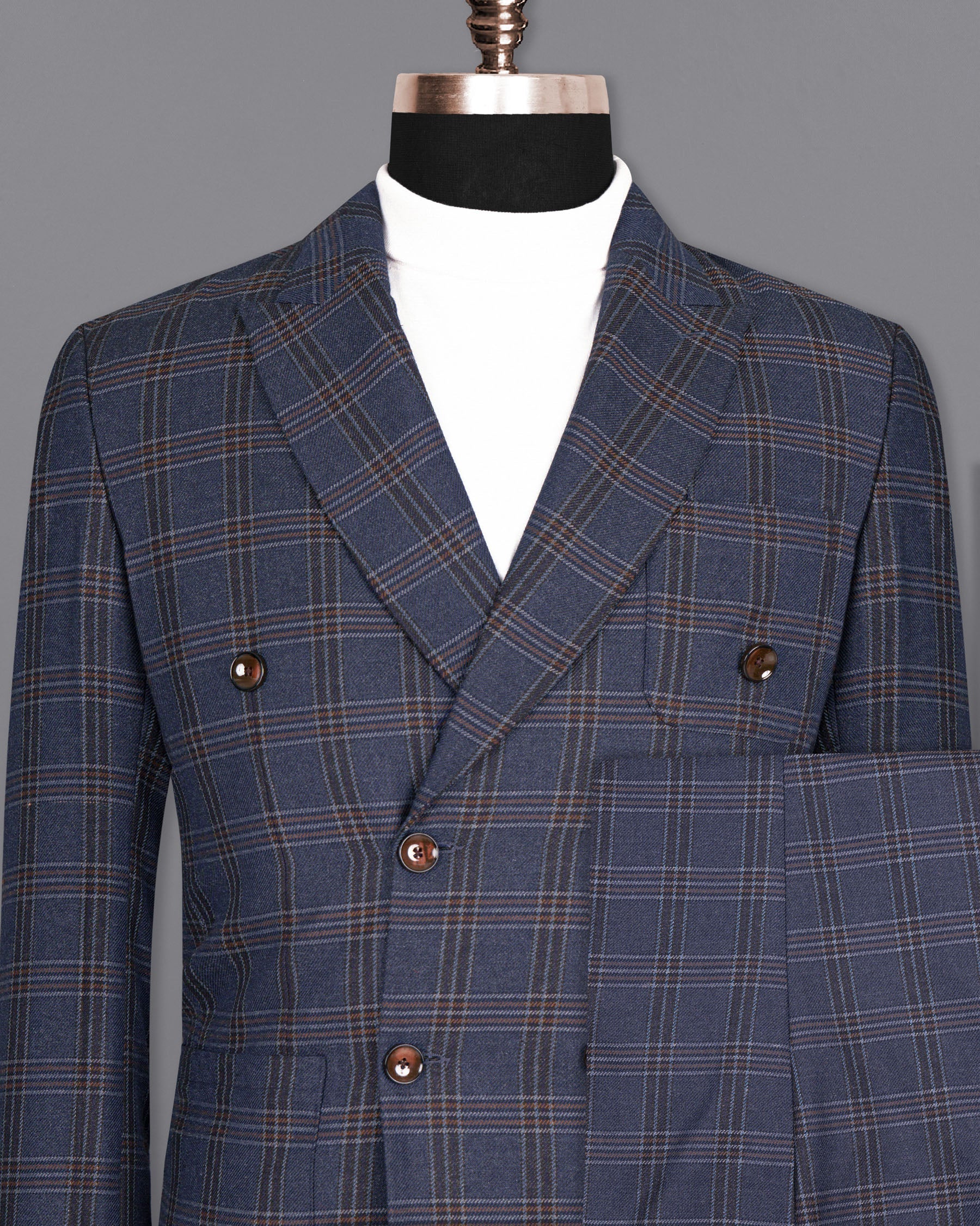 Licorice Blue Plaid heavyweight tweed Wool Rich Double Breasted Suit