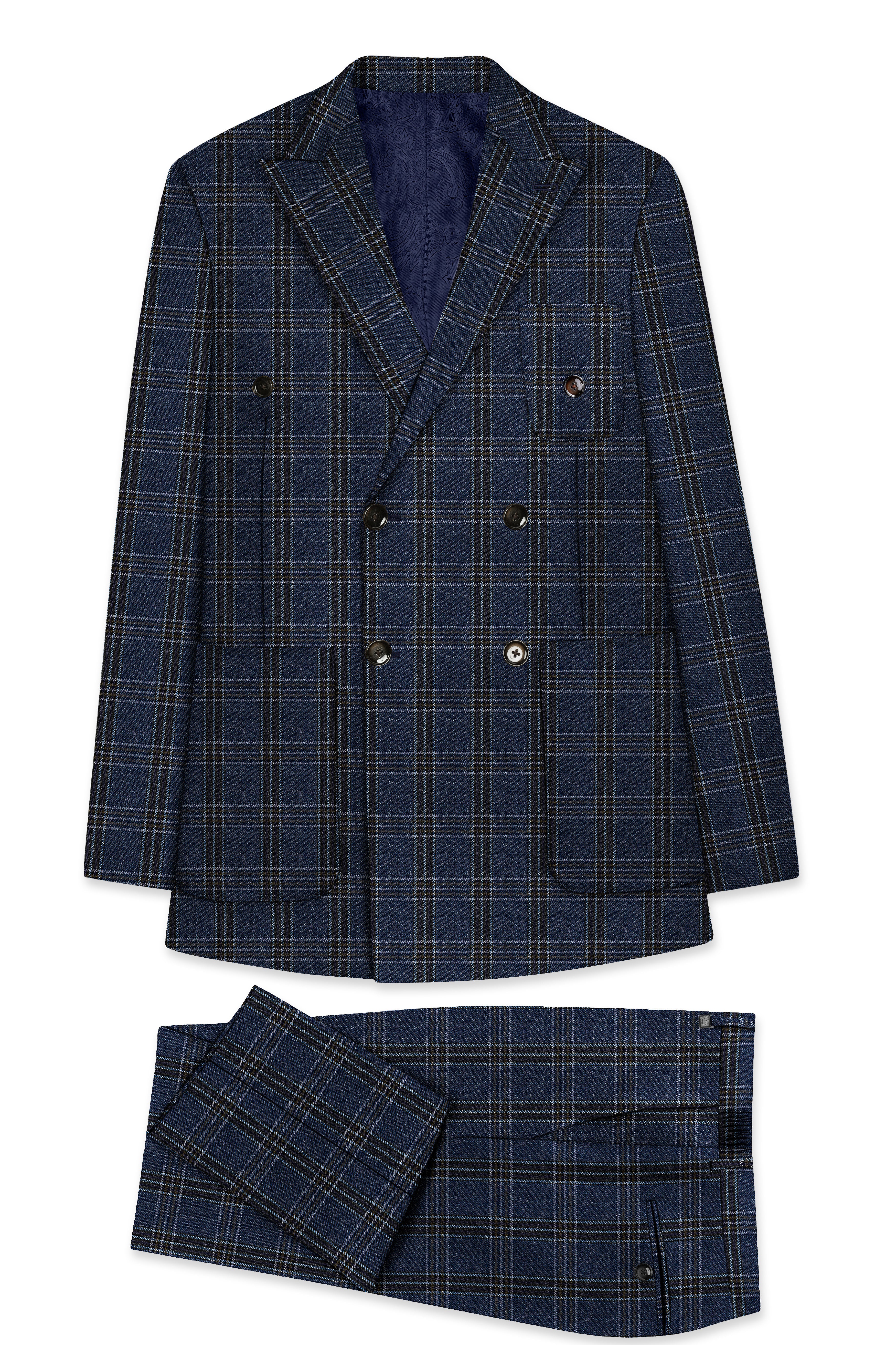 Licorice Blue Plaid heavyweight tweed Wool Rich Double Breasted Suit