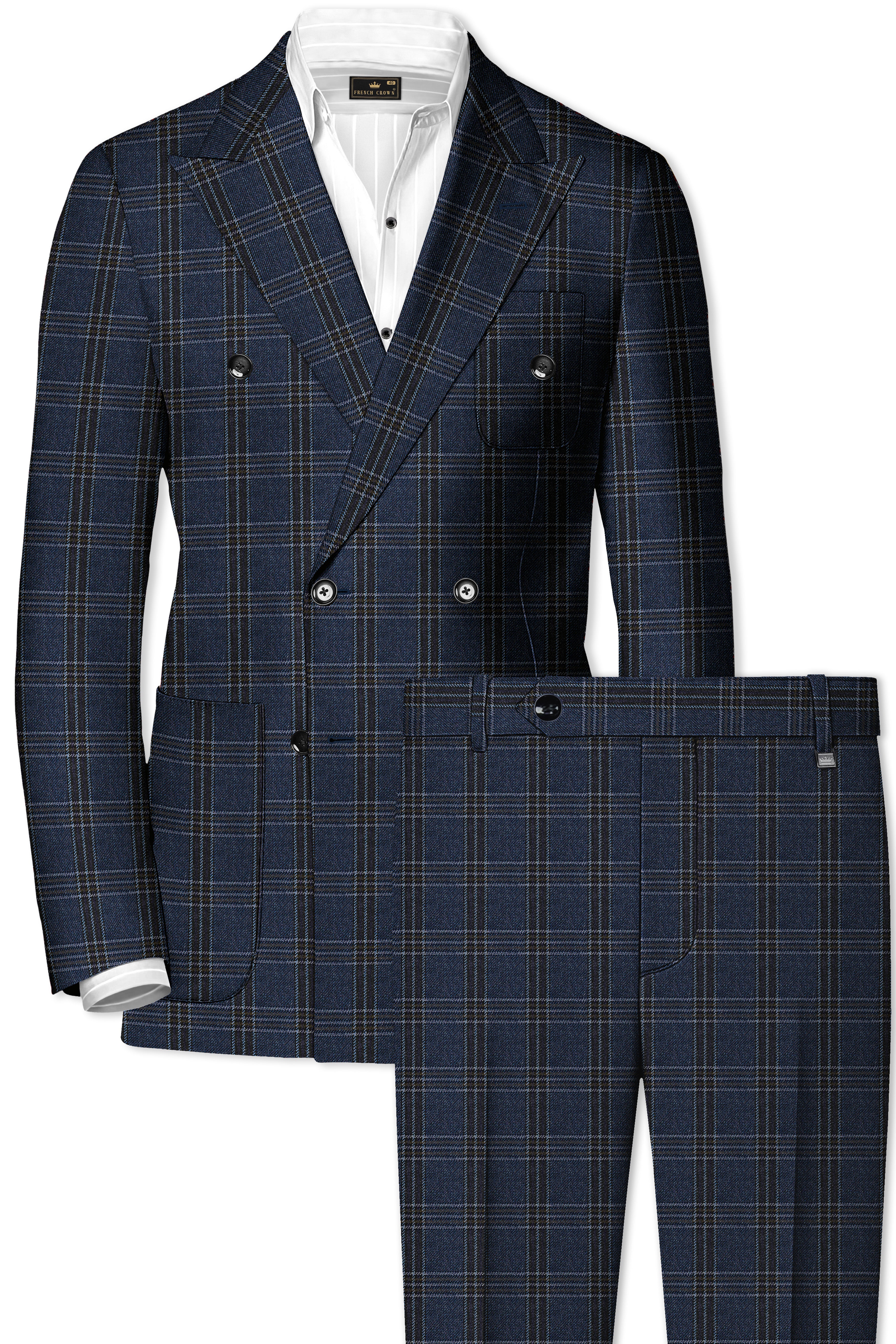 Licorice Blue Plaid heavyweight tweed Wool Rich Double Breasted Suit
