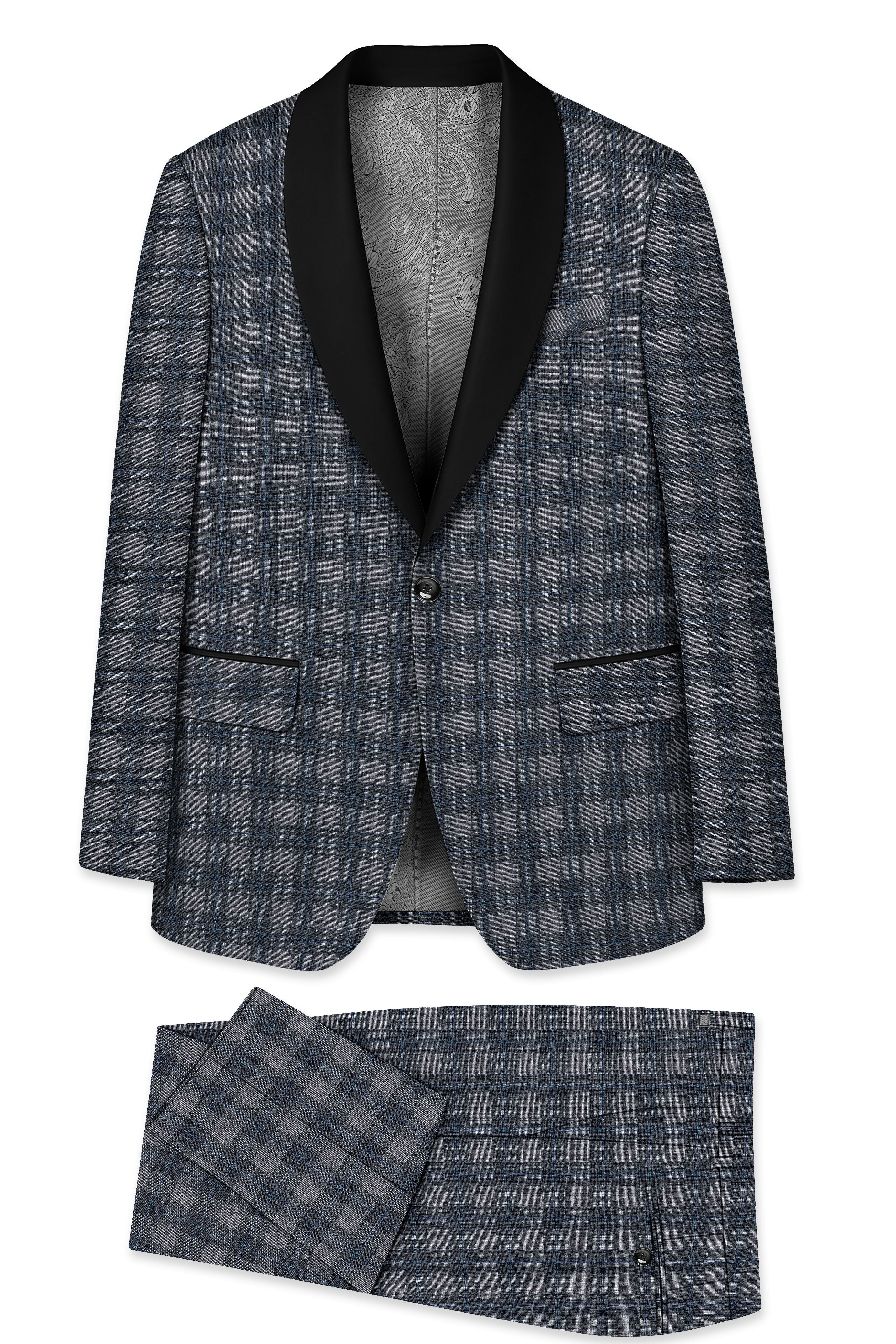 Nobel and Chicago Grey Plaid Wool Rich Tuxedo Suit